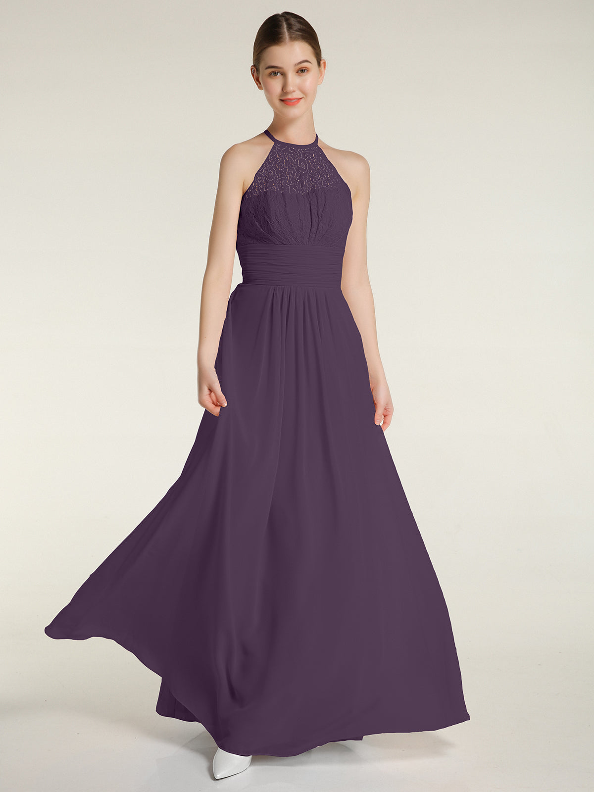Halter Short Chiffron Dresses with V neck Plum main image 0