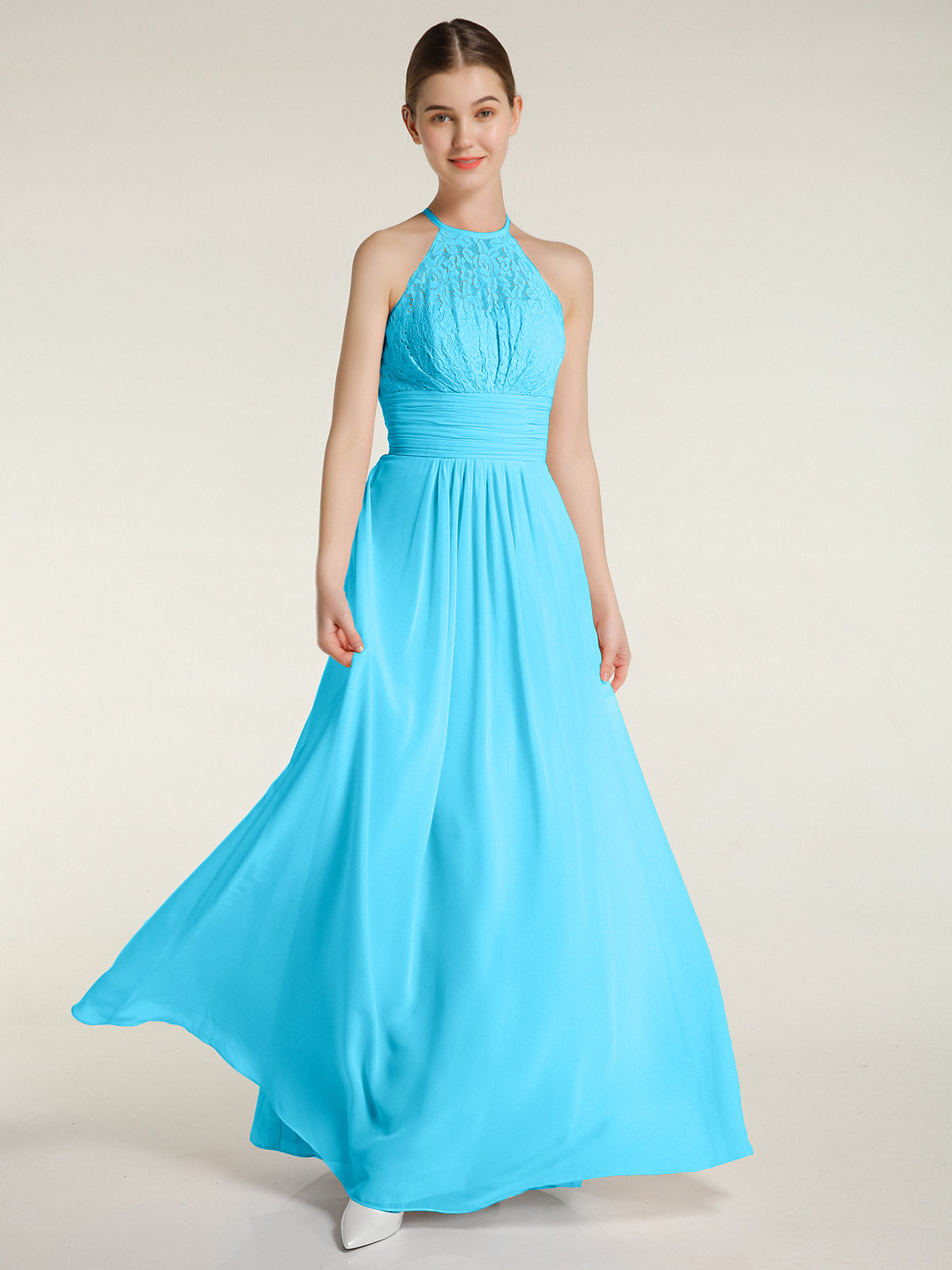 Long Chiffon Spaghetti Strap Dresses Pool