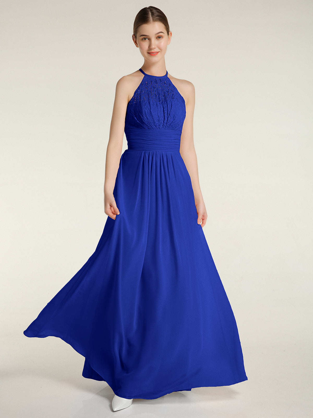 BABARONI Halter Chiffon And Lace Long Dresses Royal Blue Plus Size, Royal Blue / US18