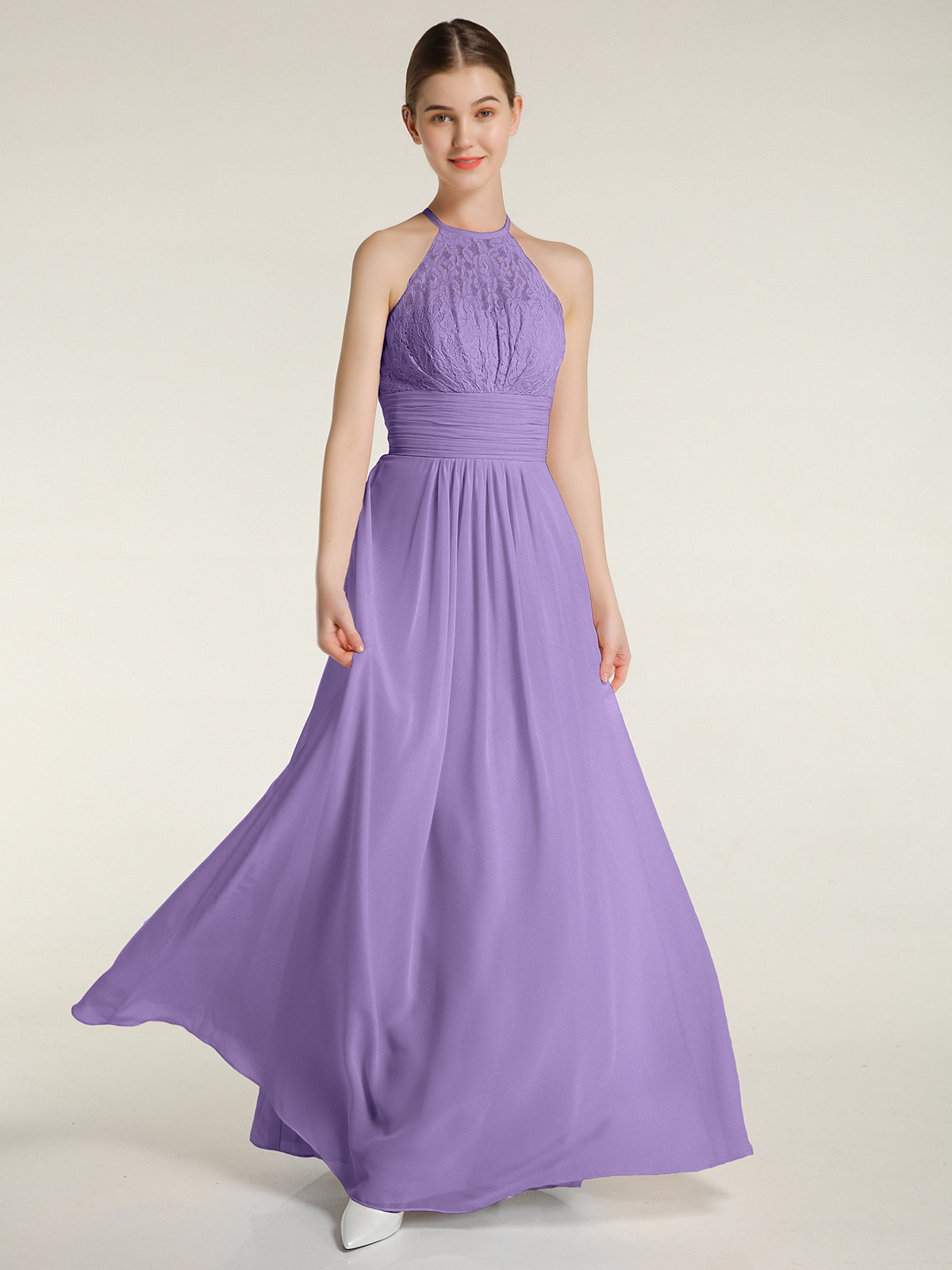 Halter V-neck Chiffon Dress with Open Back Tahiti