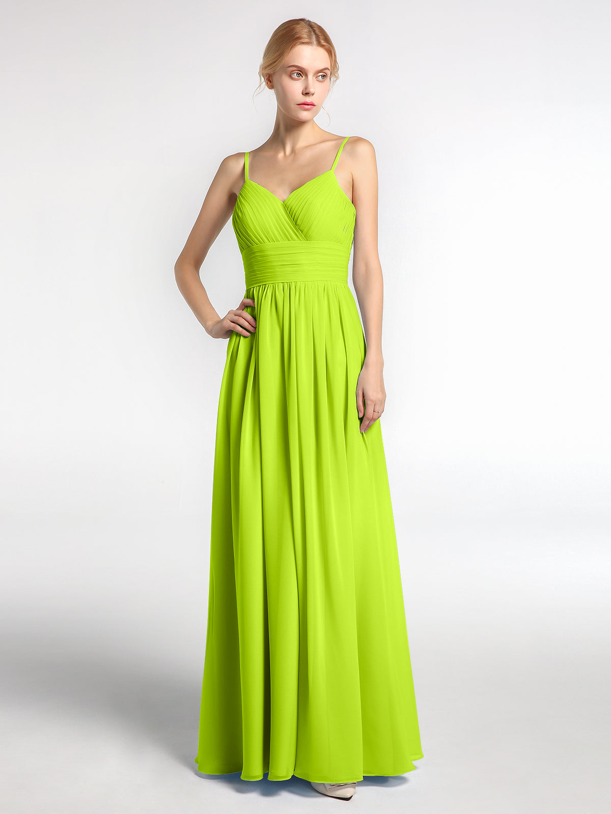 BABARONI Spaghestti Strap Chiffon Maxi Gowns Lime Green, Lime Green / US0
