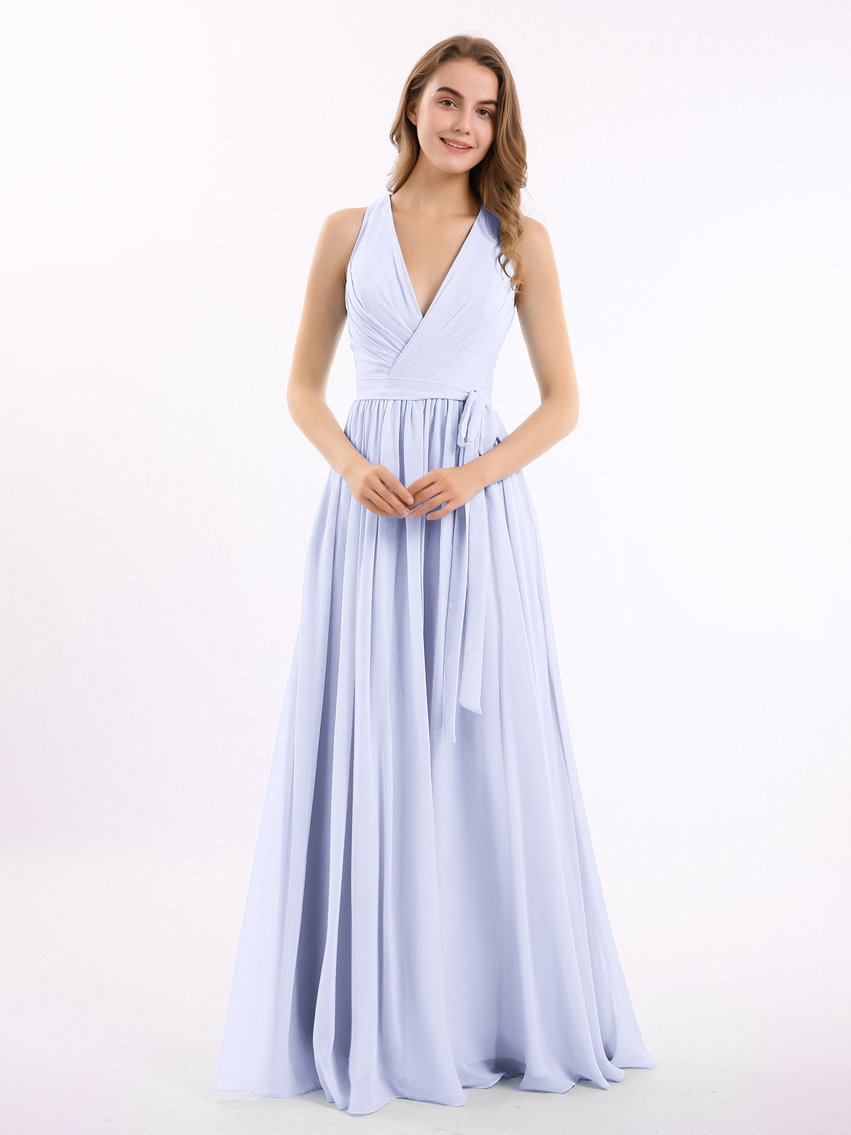 A-Line V-neck Chiffon Asymmetrical Dress With Bow Lavender main image 1