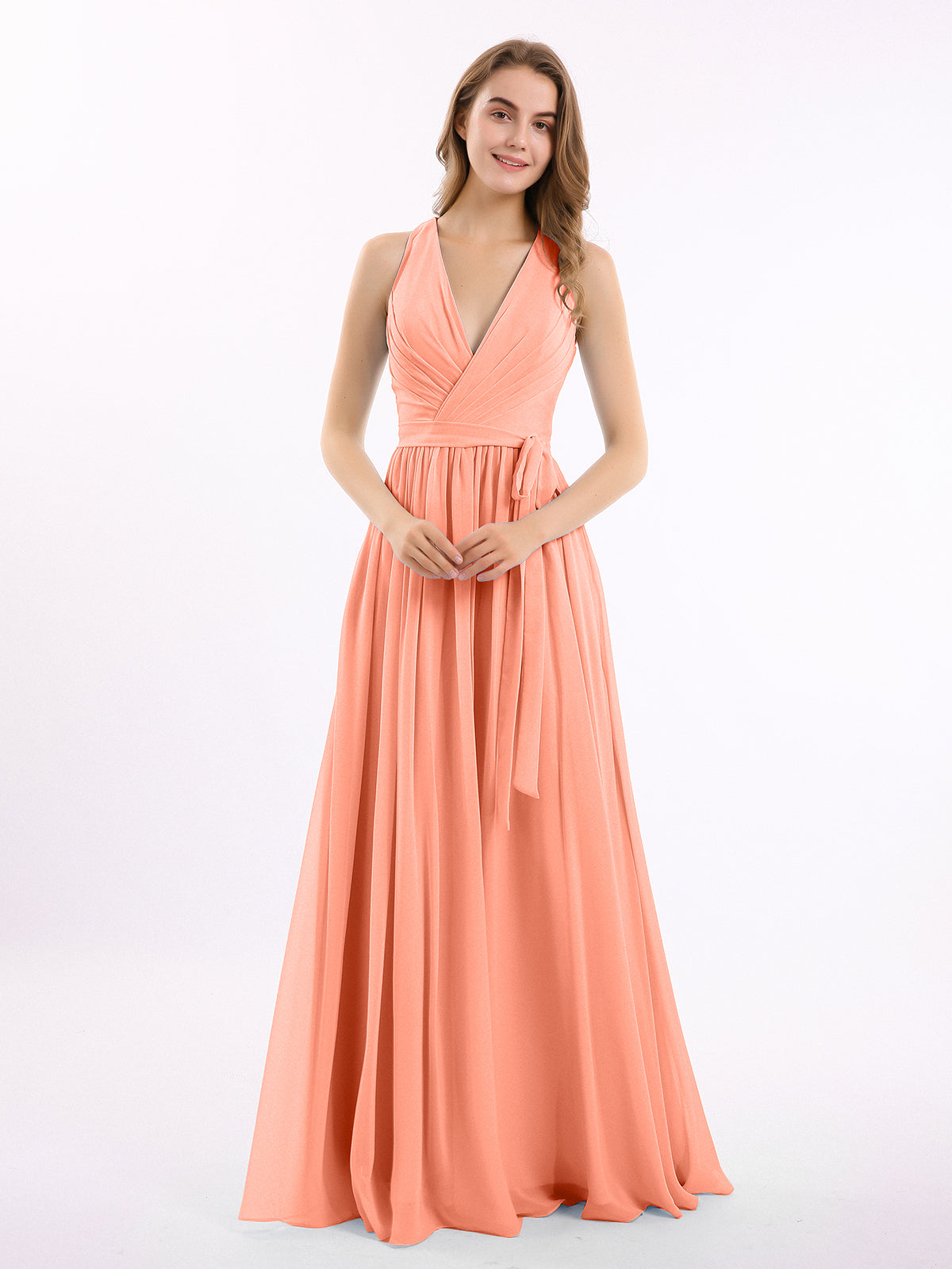 Deep V Neck Chiffon Low Back Dresses Sunset Plus Size