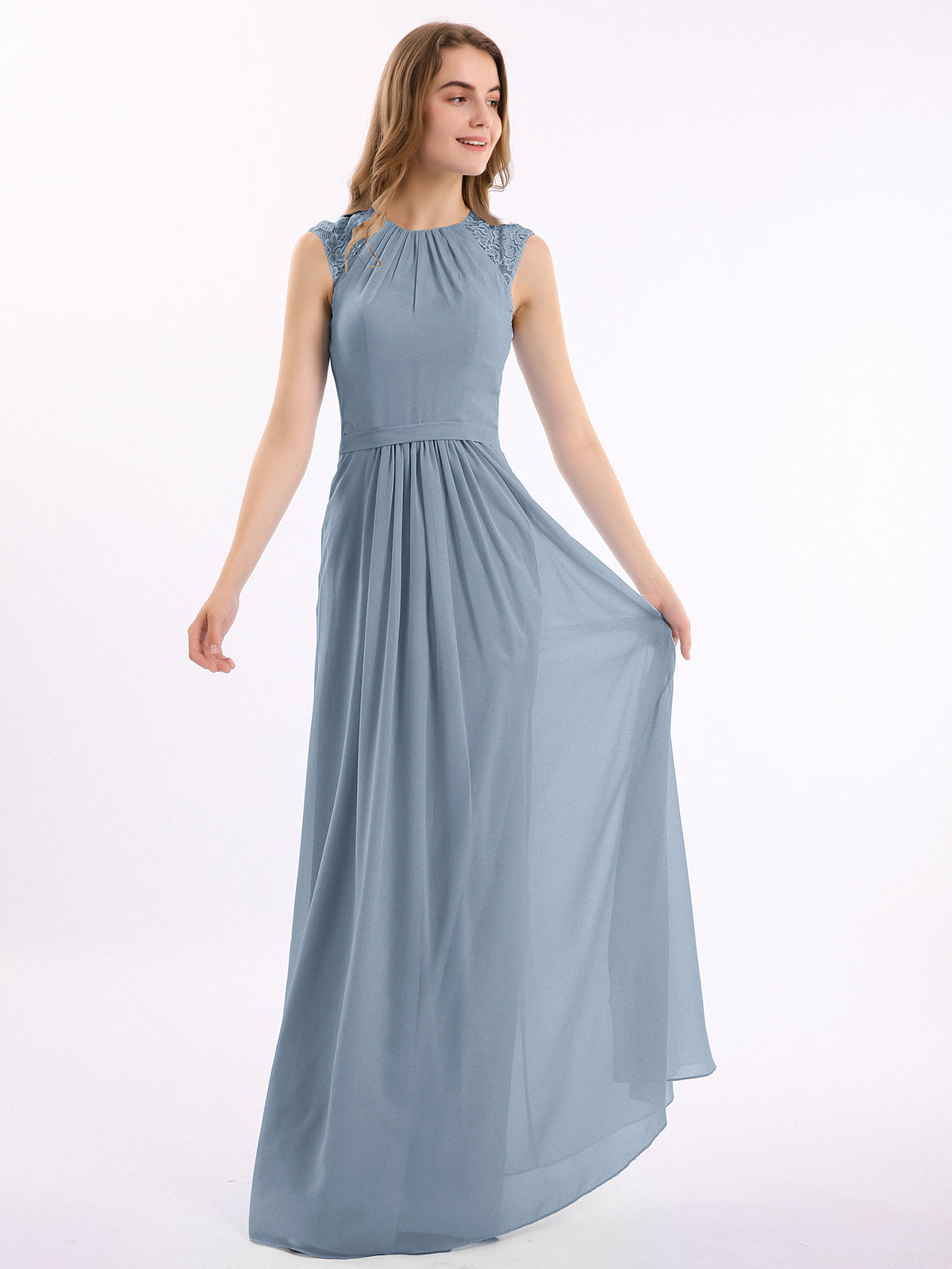 Halter V-neck Chiffon Dress with Open Back Slate Blue Plus Size