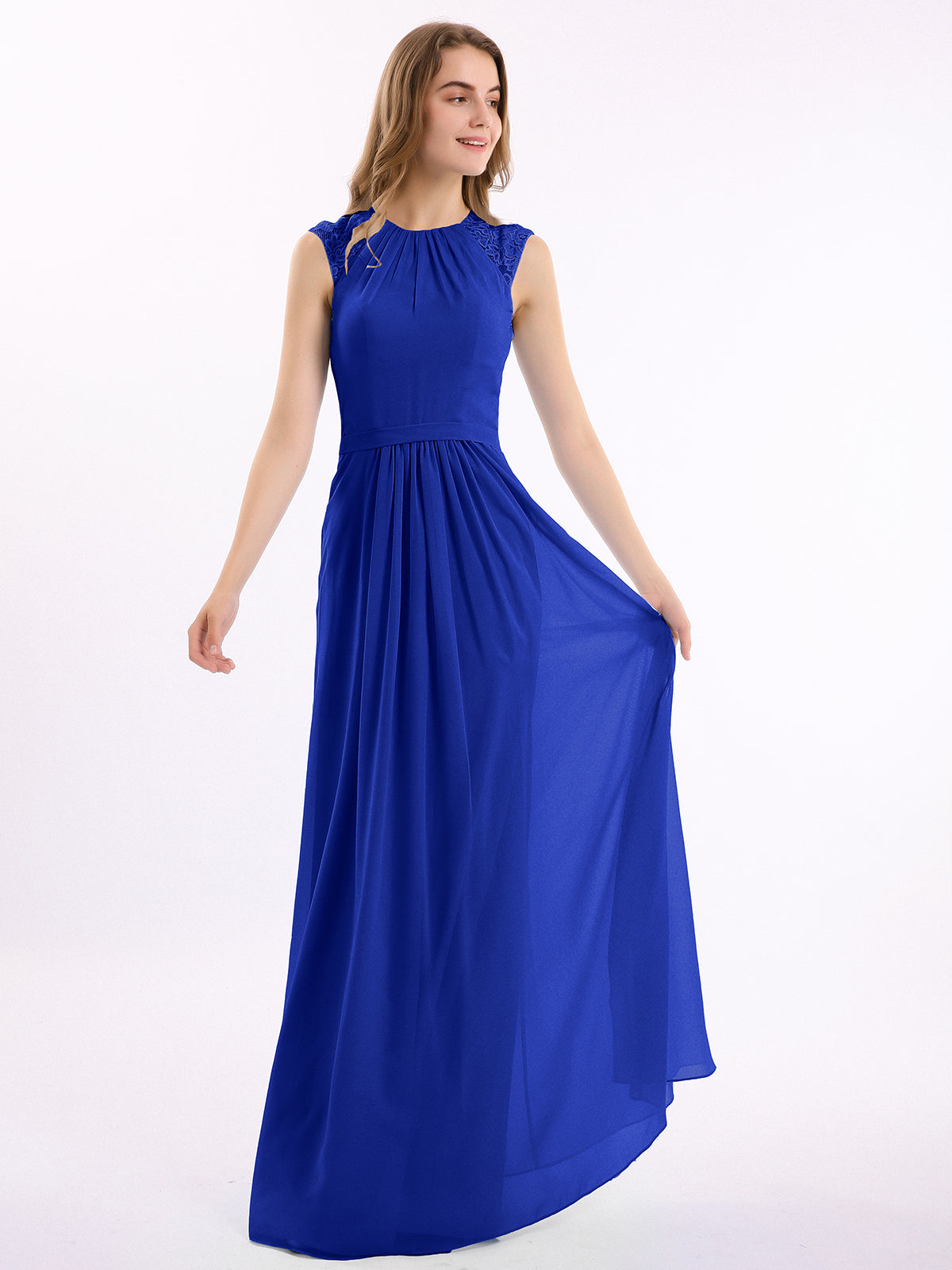 white christmas dresses Royal Blue Prom Dress, Two Piece Prom Dress,Chiffon Long Prom Dress TP main image 0
