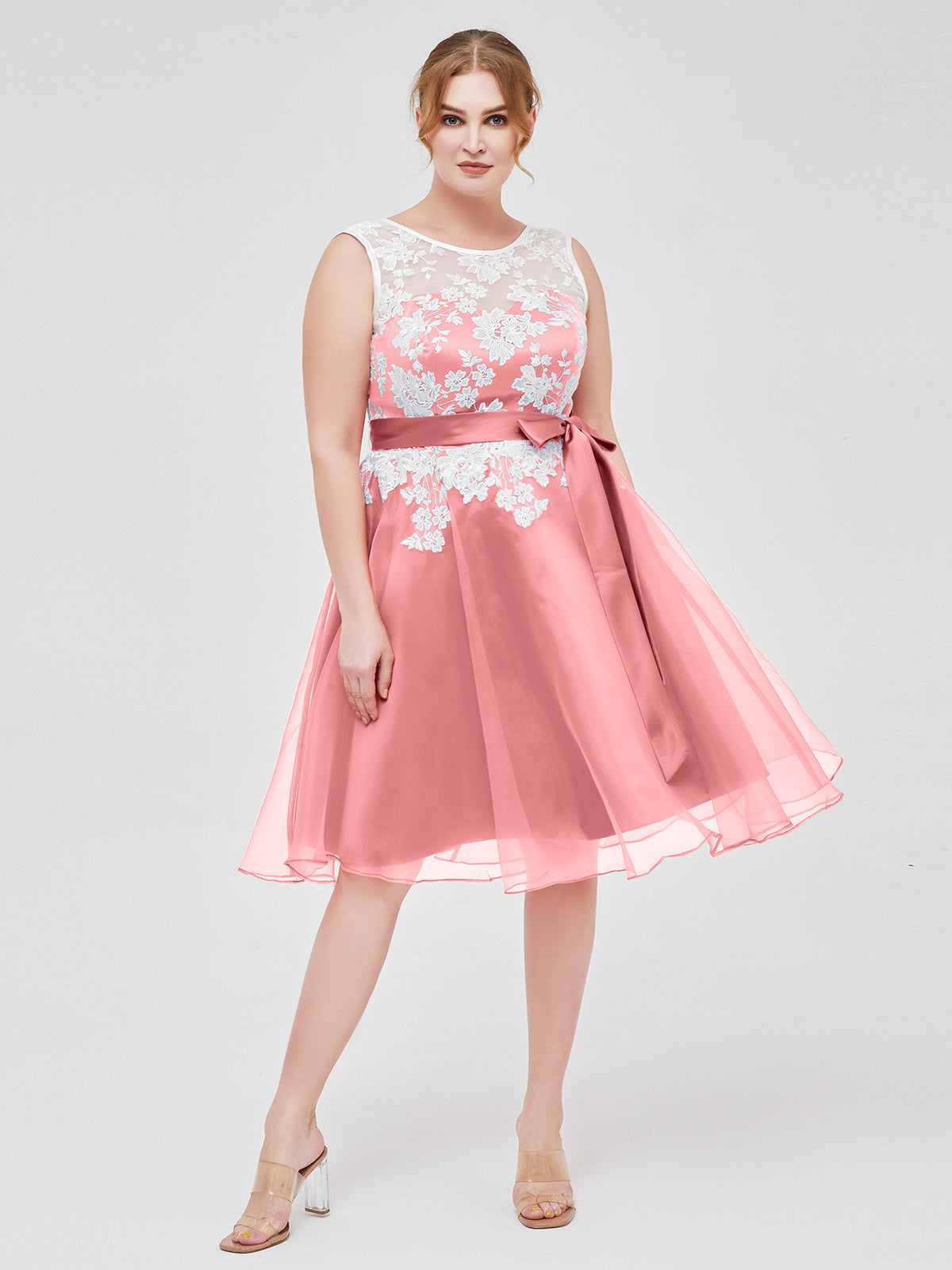 LACE And Chiffon Corset Back Dresses Flamingo Plus Size