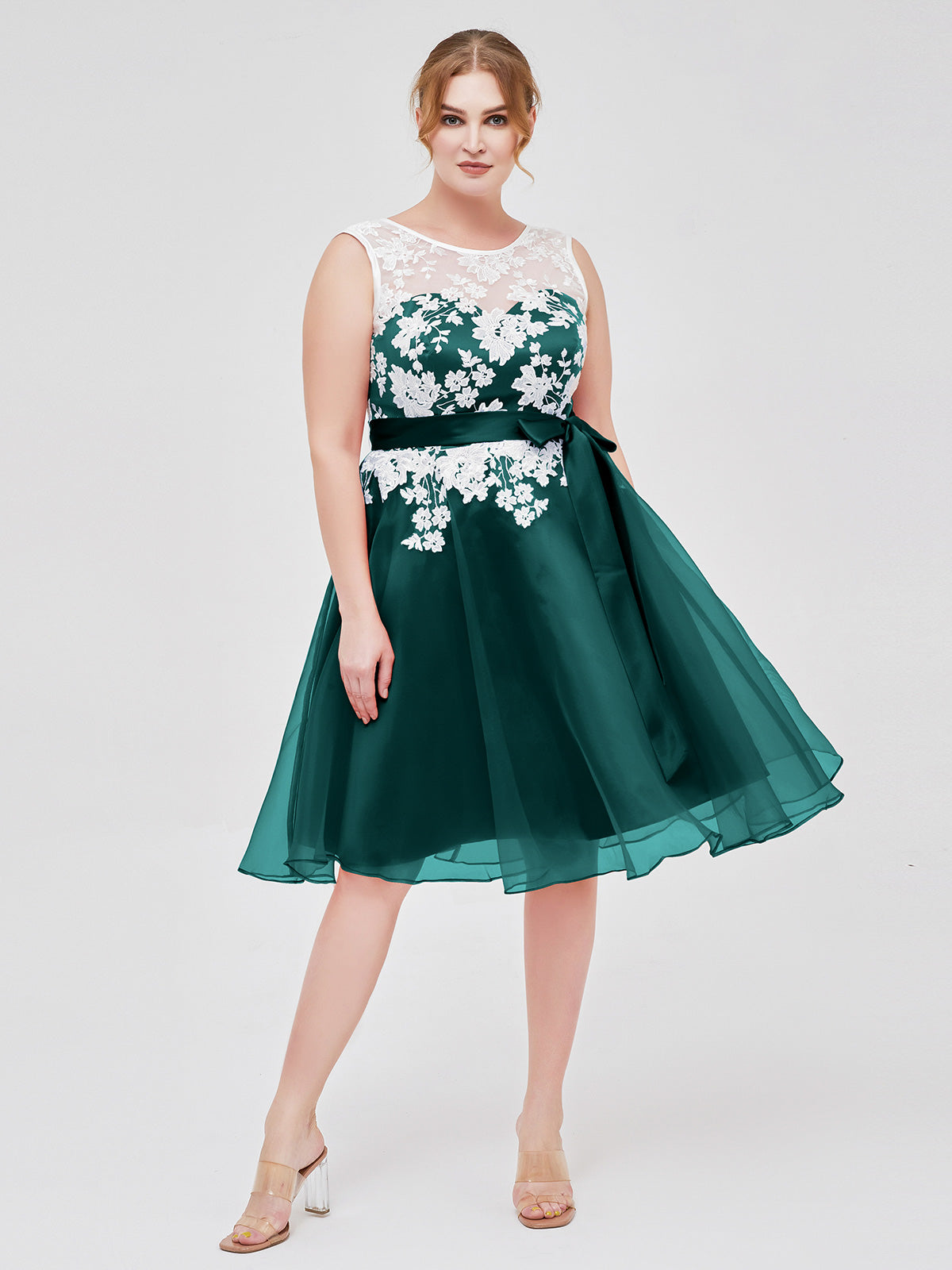 Illusion Neck Lace Top Long Chiffon Dresses Peacock Plus Size