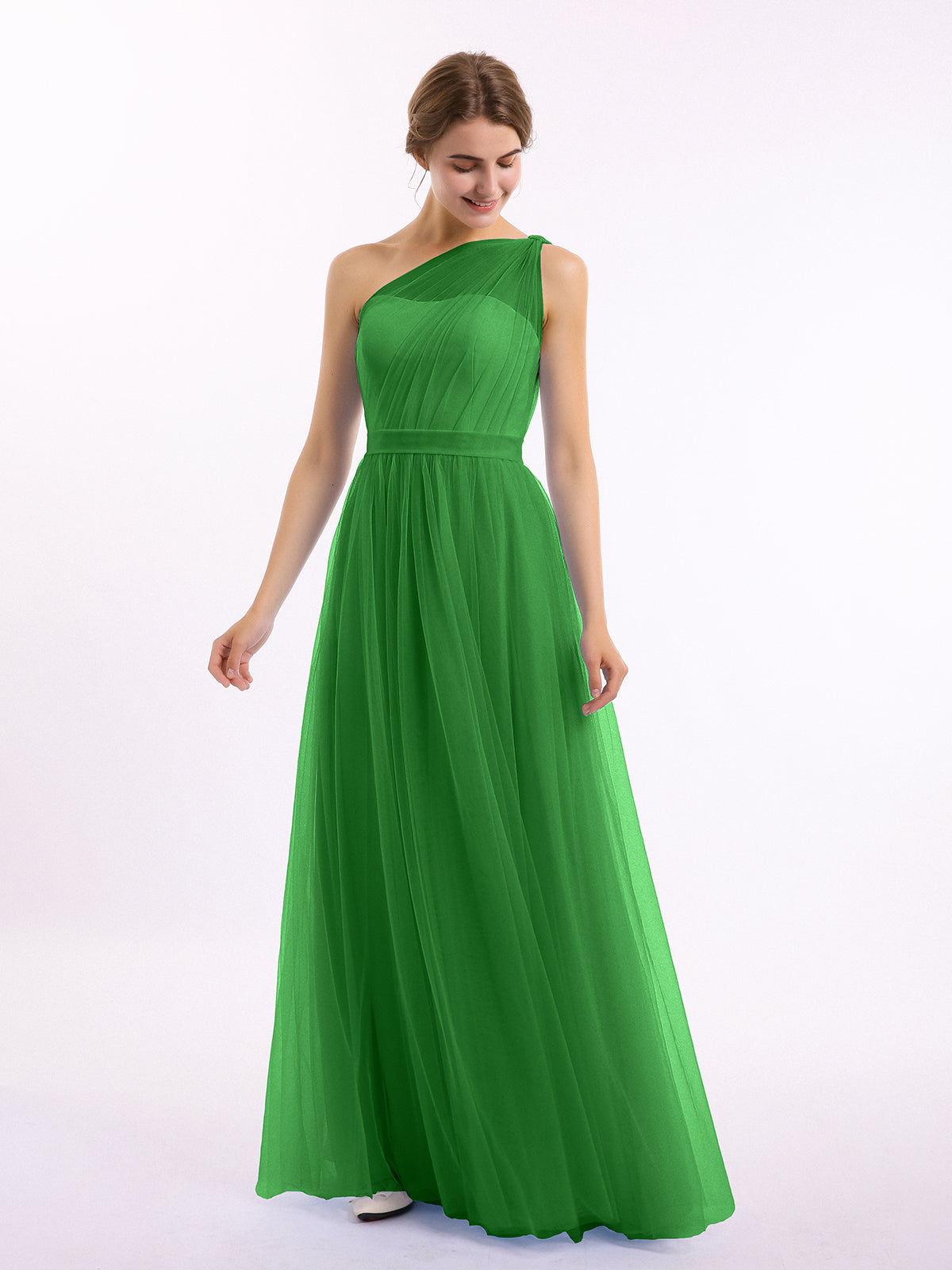 BABARONI One Shoulder Mesh Wedding Party Bridesmaid Gown Green, Green / US0