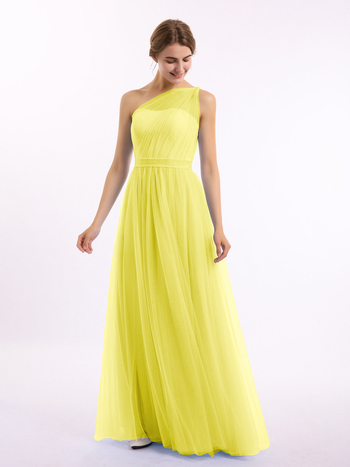 BABARONI One Shoulder Mesh Wedding Party Bridesmaid Gown Lemon, Lemon / US0