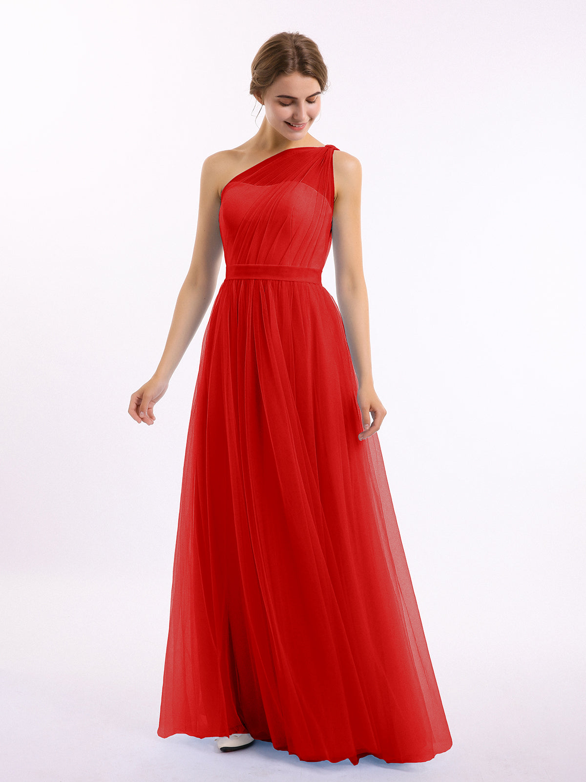 BABARONI One Shoulder Mesh Wedding Party Bridesmaid Gown Red, Red / US0 BABARONI One Shoulder Mesh Wedding Party Bridesmaid Gown Red, Red / US0