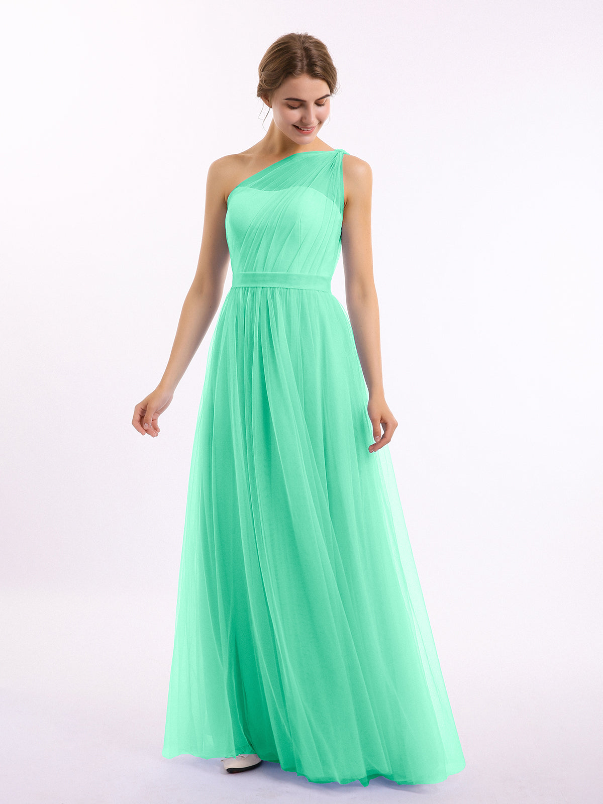 BABARONI One Shoulder Mesh Wedding Party Bridesmaid Gown Turquoise, Turquoise / US0 BABARONI One Shoulder Mesh Wedding Party Bridesmaid Gown Turquoise, Turquoise / US0
