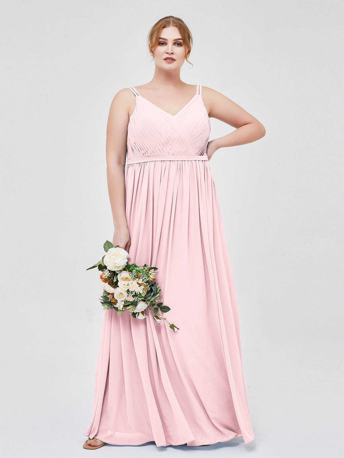BABARONI Double Strap Chiffon Bridesmaid Dresses Blushing Pink, Blushing Pink / US0 BABARONI Double Strap Chiffon Bridesmaid Dresses Blushing Pink, Blushing Pink / US0