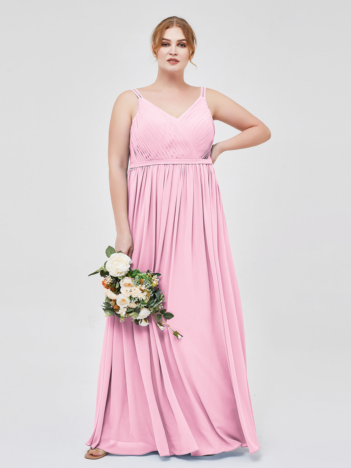ANTS Women's Straps Chiffon Bridesmaid Dress - V-Neck, Knee-Length, Lace-Up Back, For Wedding & Party - View #7