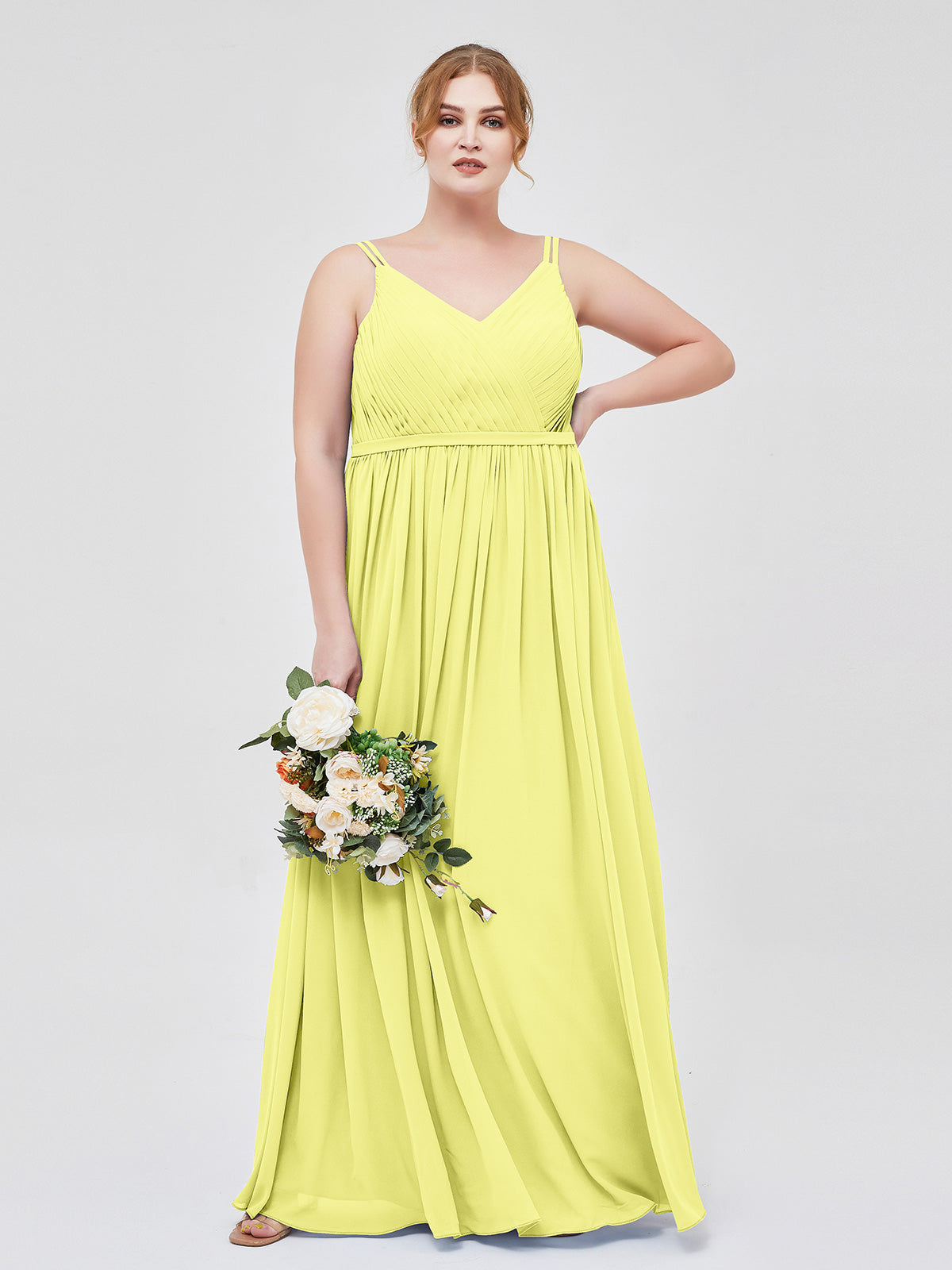 blue dress for baby girl Daffodil Plus Size Chiffon Bridesmaid Dress V-Neck Spaghetti Strap Pleated