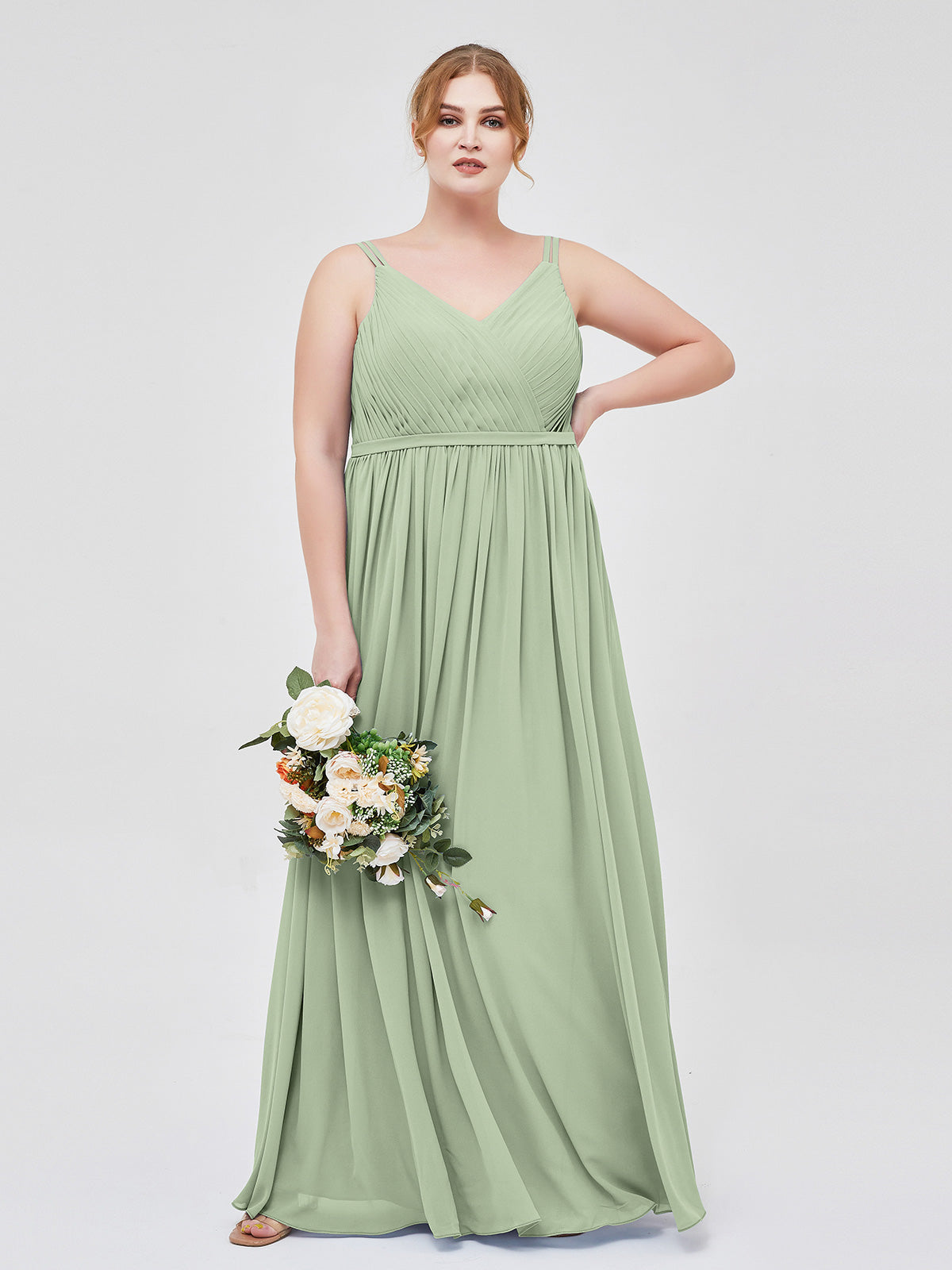 BABARONI Double Strap Chiffon Bridesmaid Dresses Dusty Sage, Dusty Sage / US0