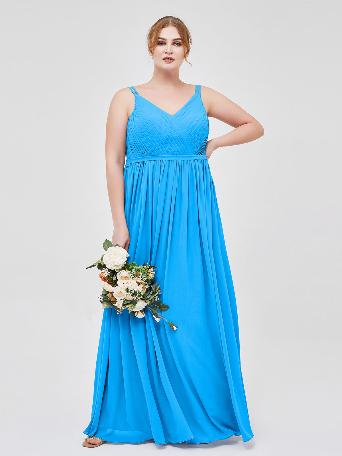 Short Chiffon Strapless Bridesmaid Gowns Ocean Blue Plus Size main image 1