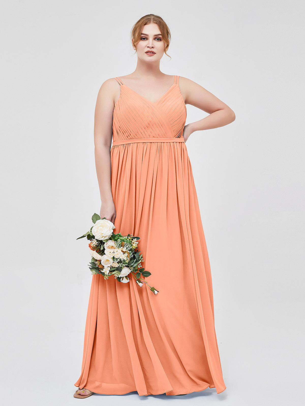 Double Strap Chiffon Bridesmaid Dresses Papaya Plus Size  BABARONI