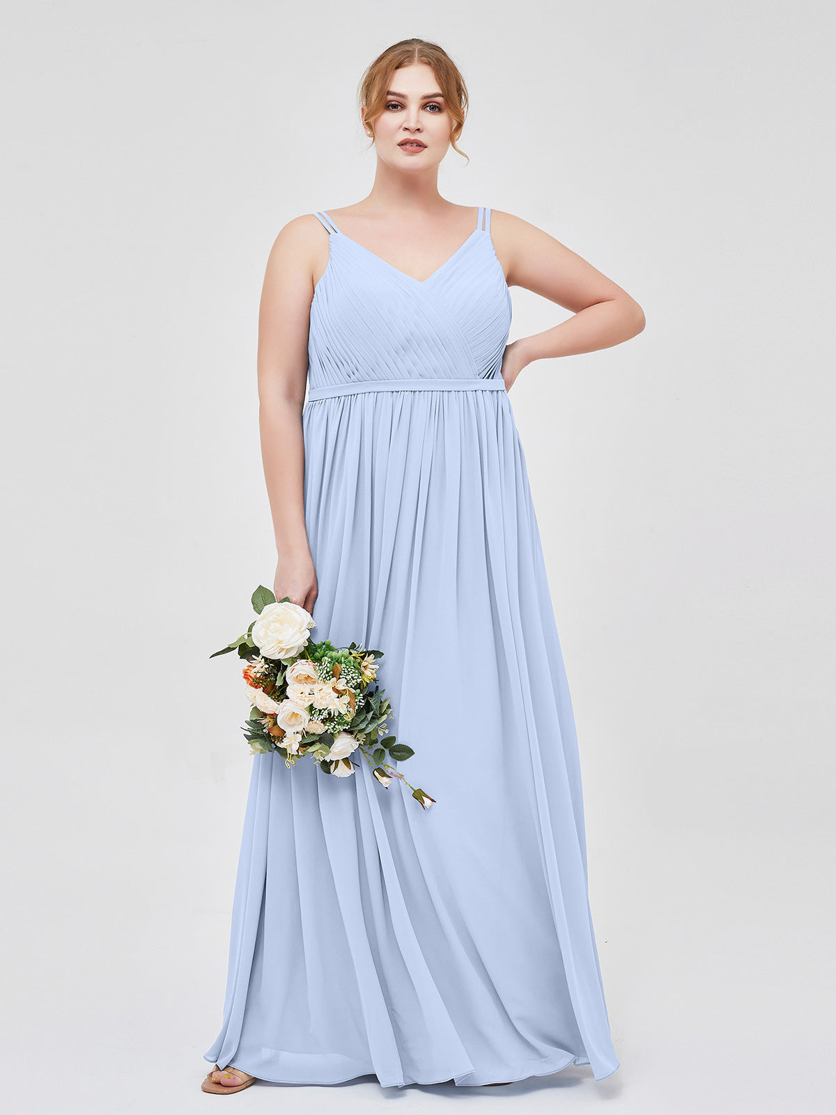 BABARONI Double Strap Chiffon Bridesmaid Dresses Sky Blue, Sky Blue / US0