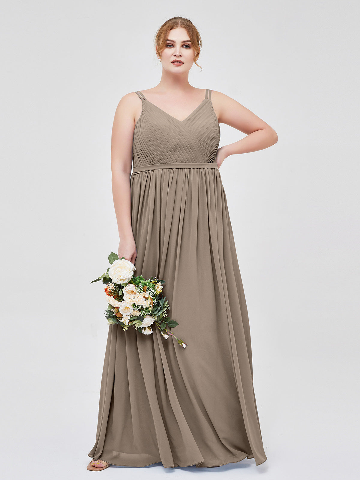 BABARONI Double Strap Chiffon Bridesmaid Dresses Taupe, Taupe / US0