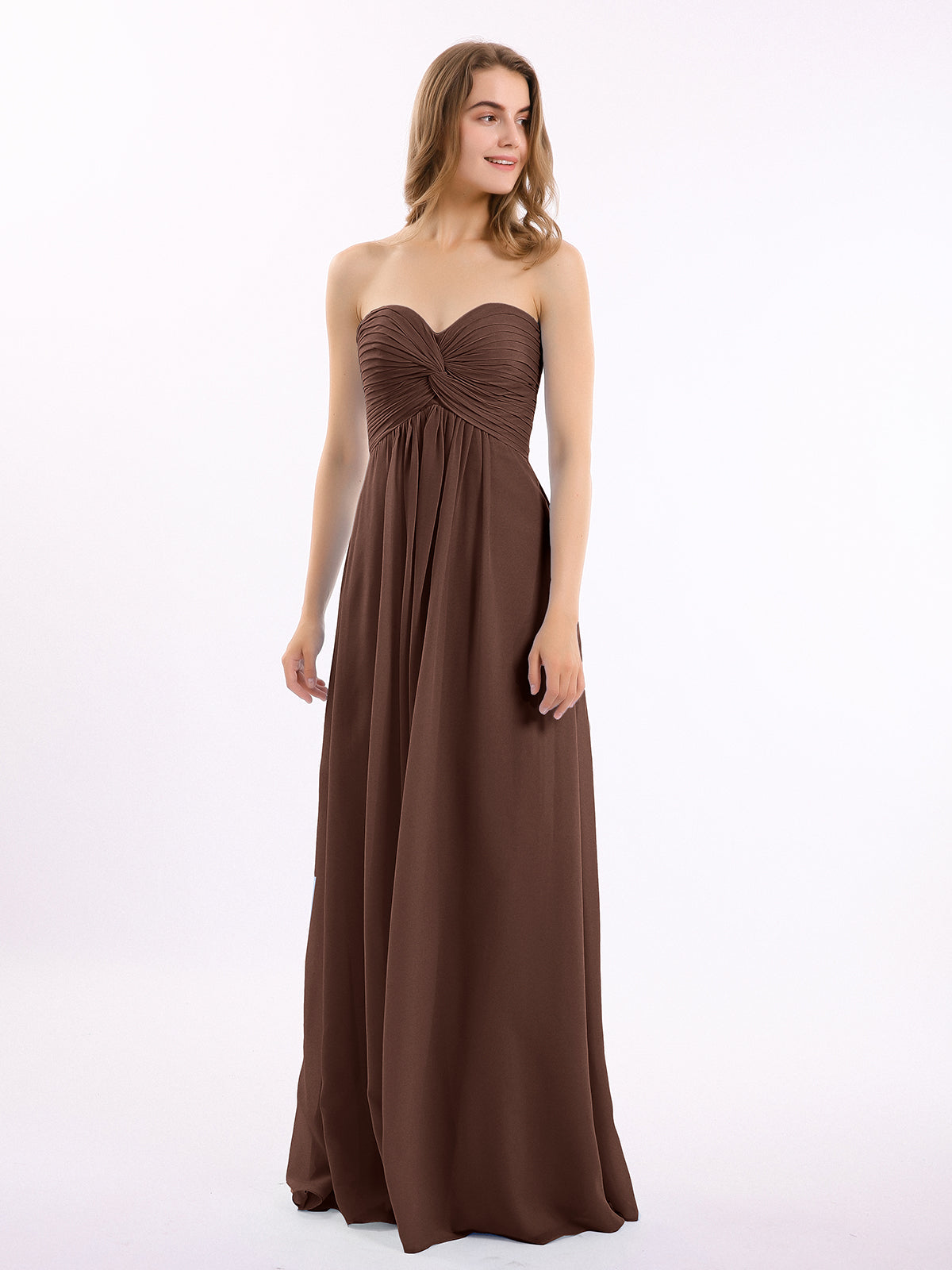 BABARONI Chiffon Chocolate Bridesmaid Dresses Sweetheart Floor-length Sleeveless Ruched A-line, Chocolate / US0