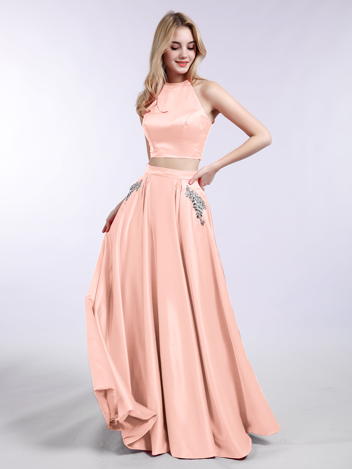 Coral Two Piece Prom Dress