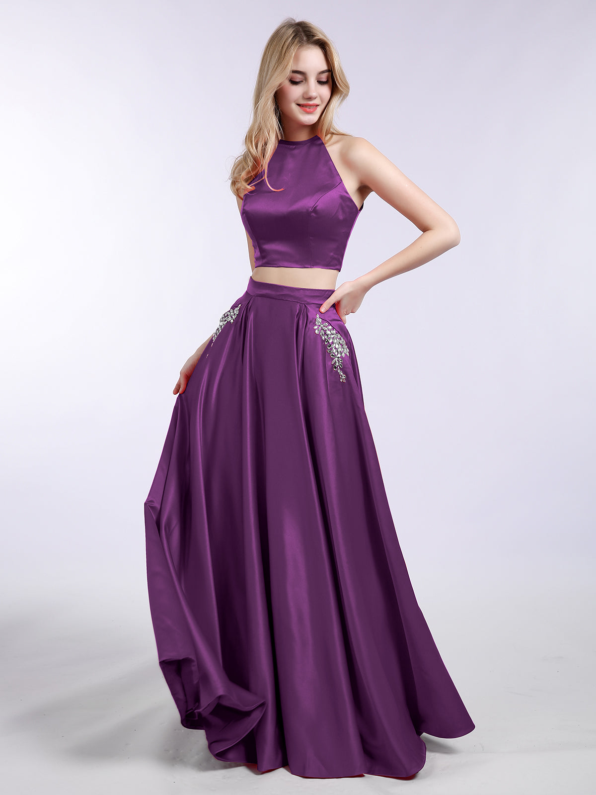 fitted lace wedding dress Lilac Tulle A-line V-neck Prom Dresses With Side Slit, Long Formal Dresses,  MP794 main image 0