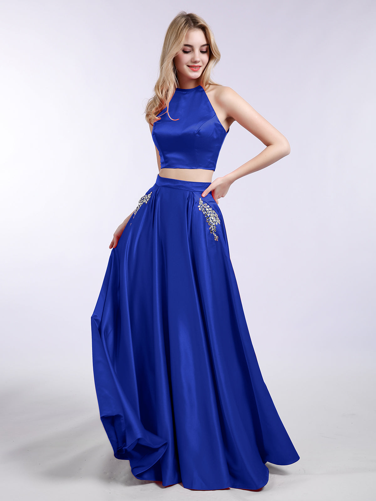 blue 2 piece prom dress Off Shoulder Layered Navy Blue Lace Long Prom Dress with Split, Off the  Shoulder Navy Blue Formal Dress fg4837 main image 0