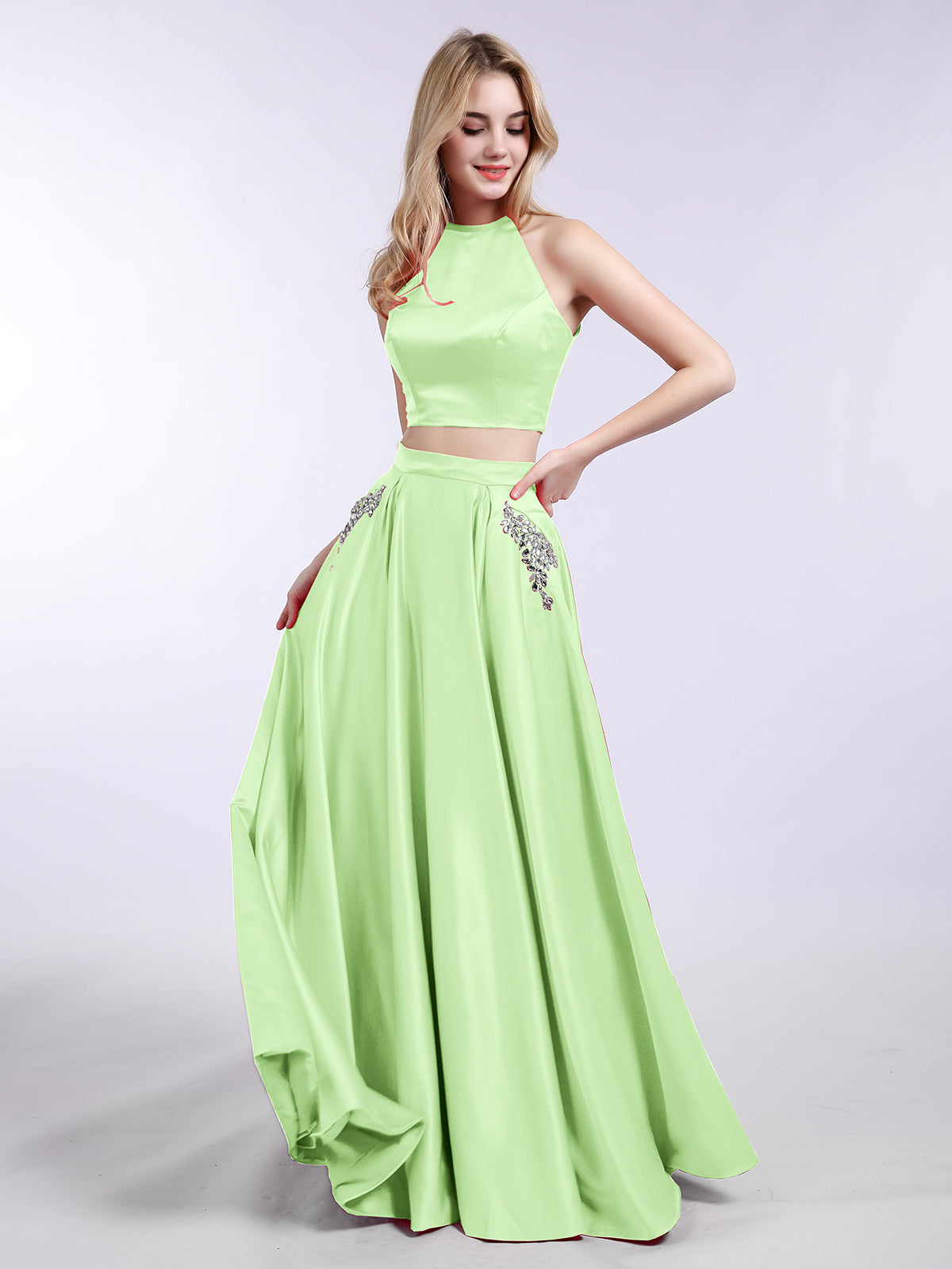 Sage Green Terrible Bridesmaid Dresses BABARONI Two Piece Satin Prom Dress With Pockets Sage Plus Size, Sage US18 Sage Green Terrible Bridesmaid Dresses BABARONI Two Piece Satin Prom Dress With Pockets Sage Plus Size, Sage US18