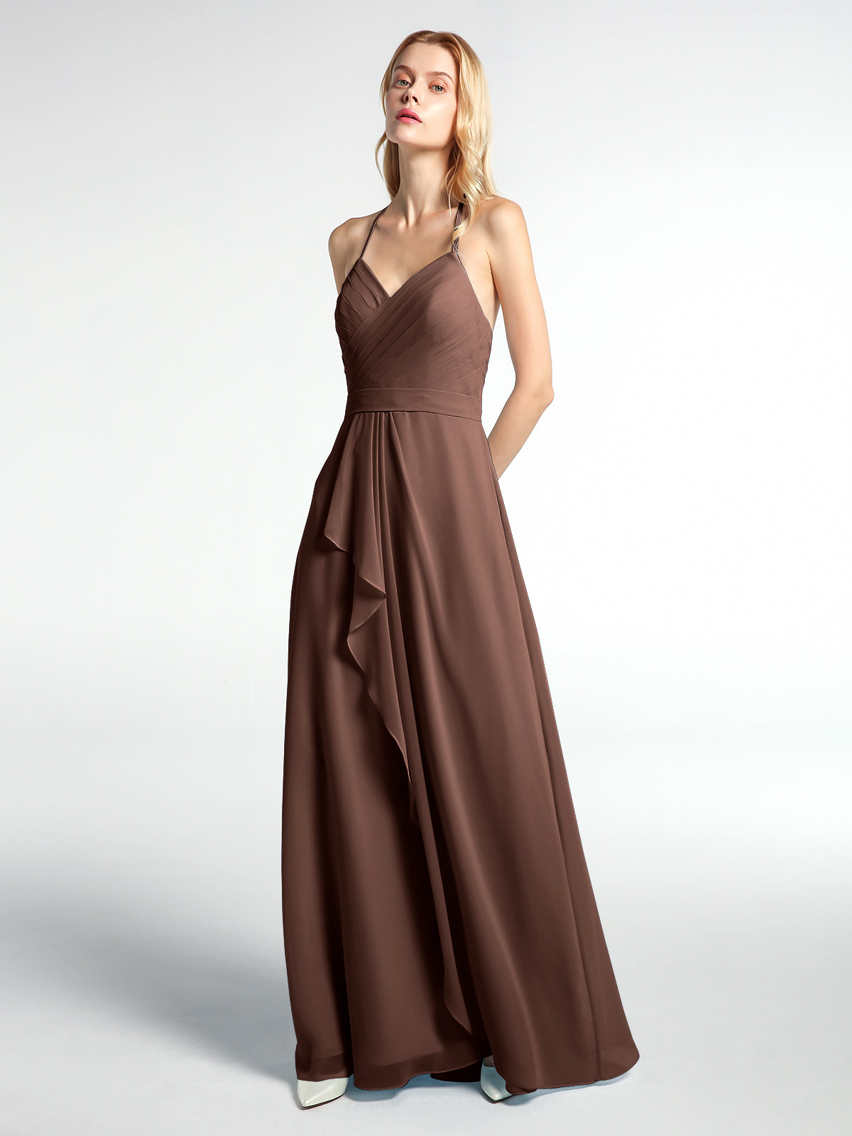 BABARONI Spaghetti Strap Elegant Bridesmaid Dress with V-neck Chocolate, Chocolate / US0 BABARONI Spaghetti Strap Elegant Bridesmaid Dress with V-neck Chocolate, Chocolate / US0
