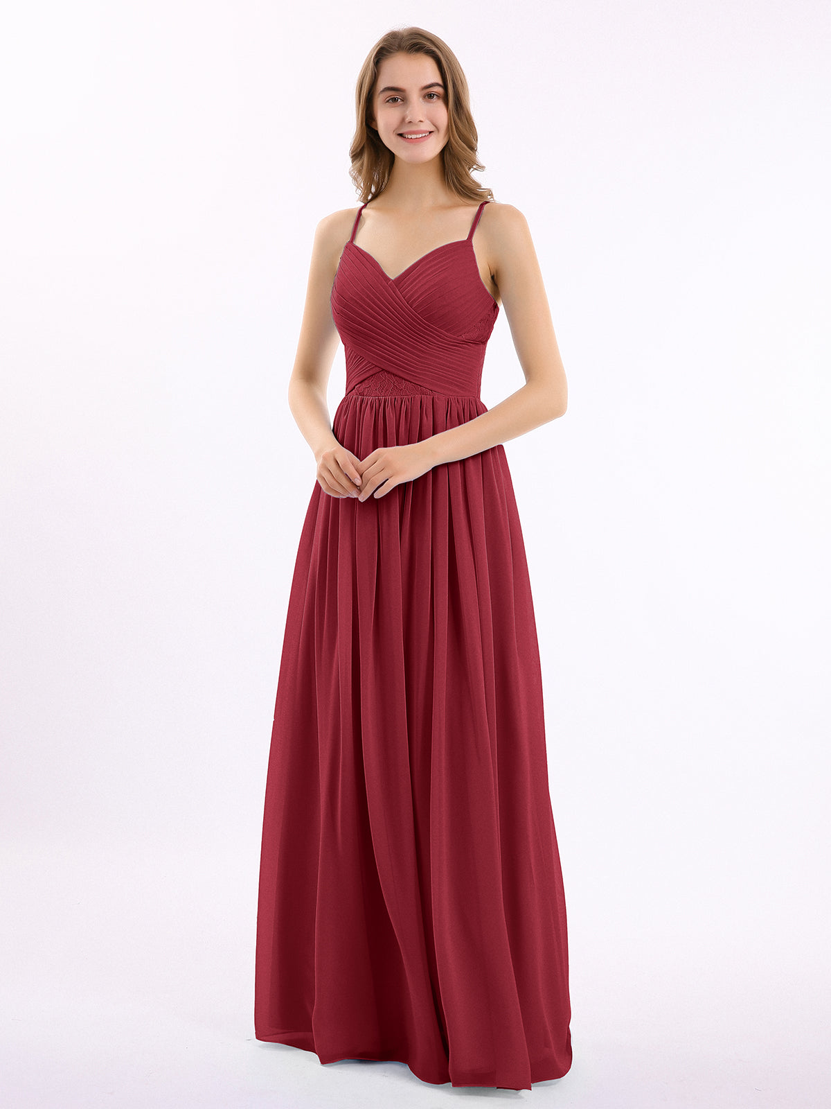 BABARONI Sweetheart Neck Chiffon Dress with Spaghetti Strap Burgundy Plus Size, Burgundy / US18
