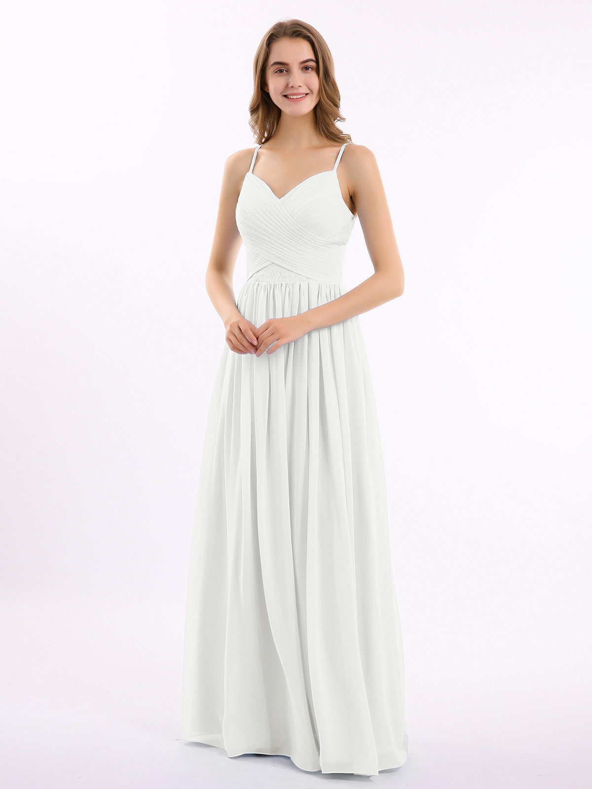 ivory chiffon maxi dress BABARONI Sweetheart Neck Chiffon Dress with Spaghetti Strap Ivory Plus Size, Ivory / US18