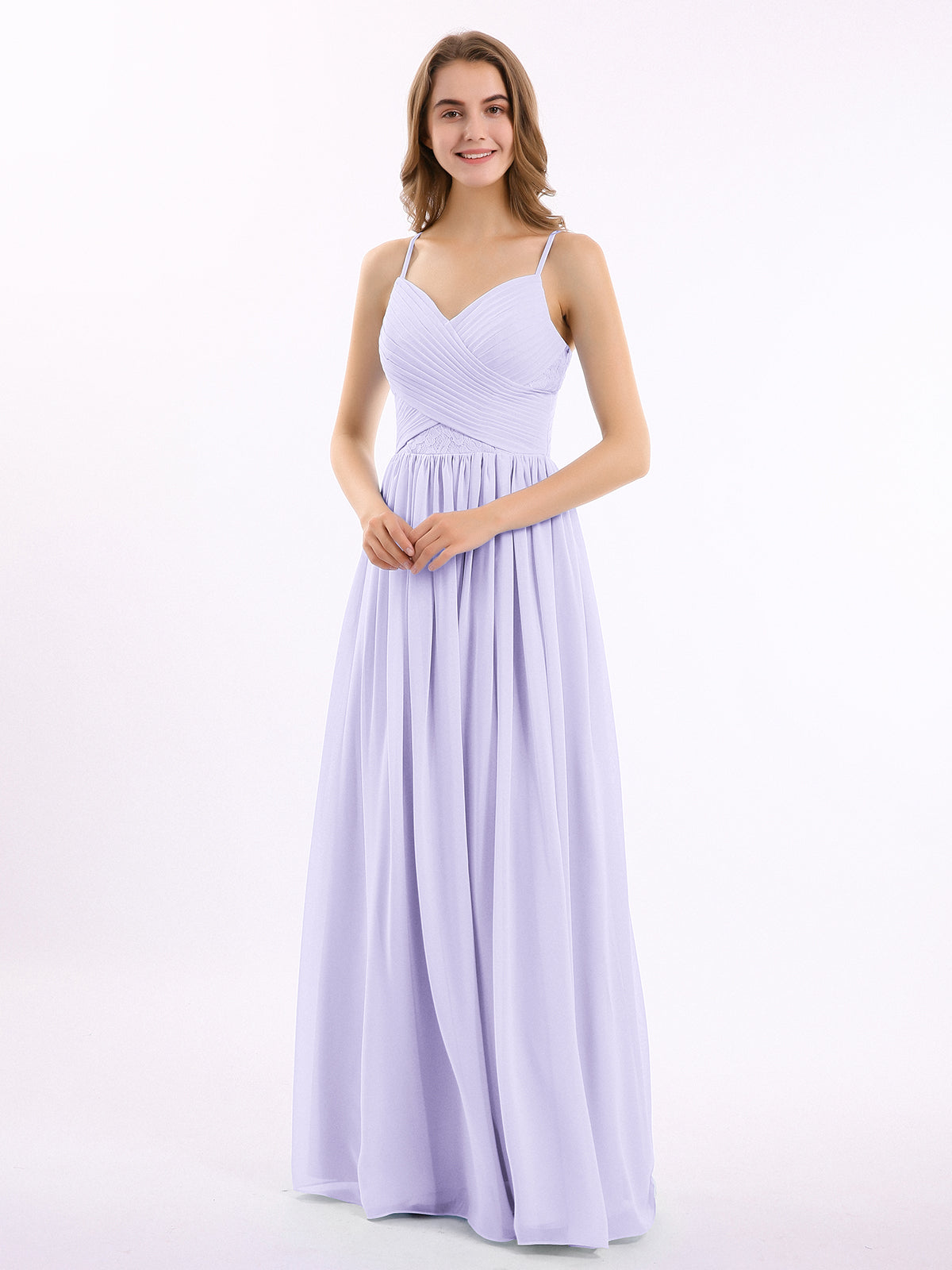 Long Chiffon Bridesmaid Dresses with Spaghetti Strap Lilac Plus Size main image 1