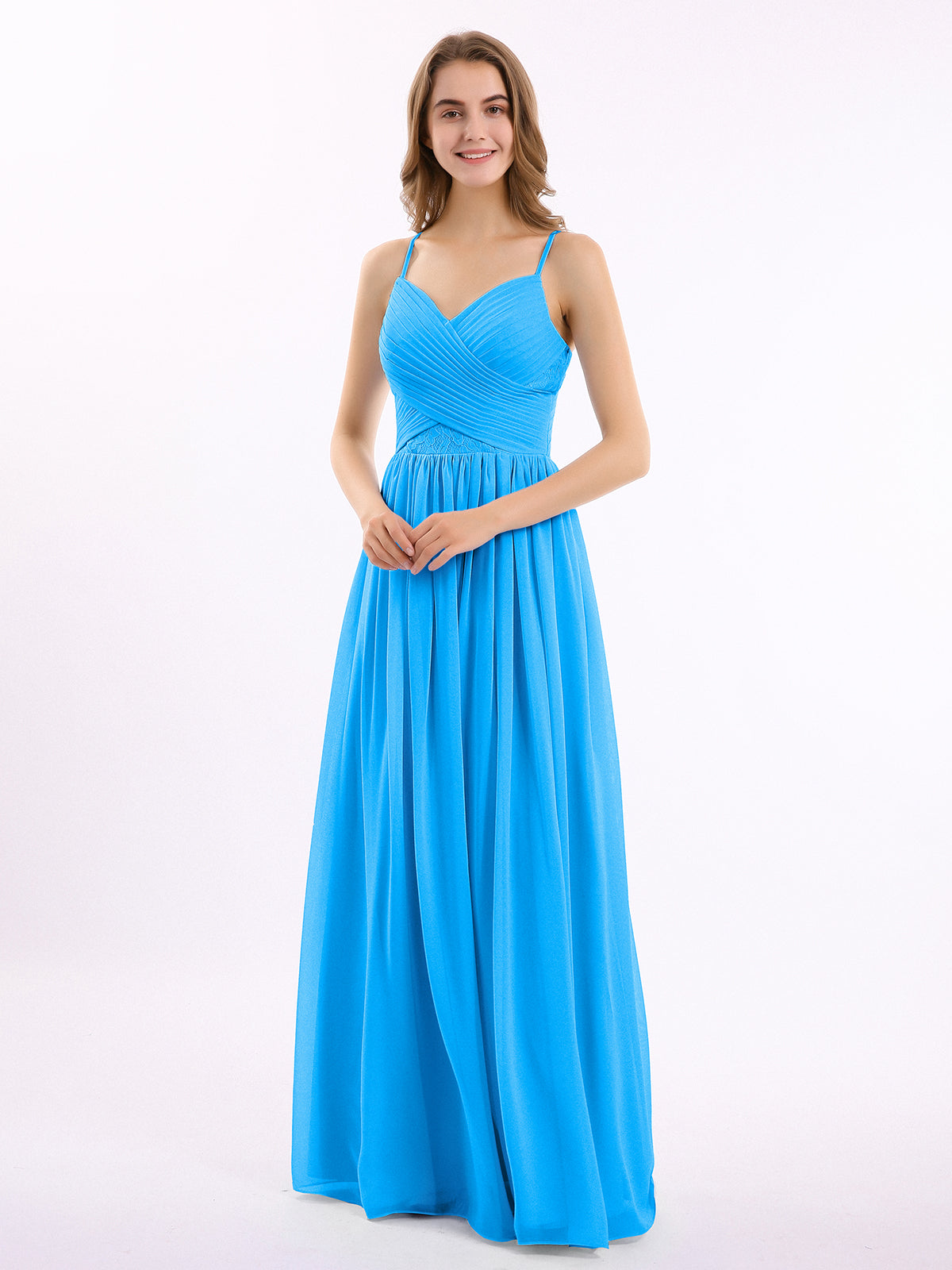 Deep V-neck Chiffon Dresses With Spaghetti Straps Blue main image 1