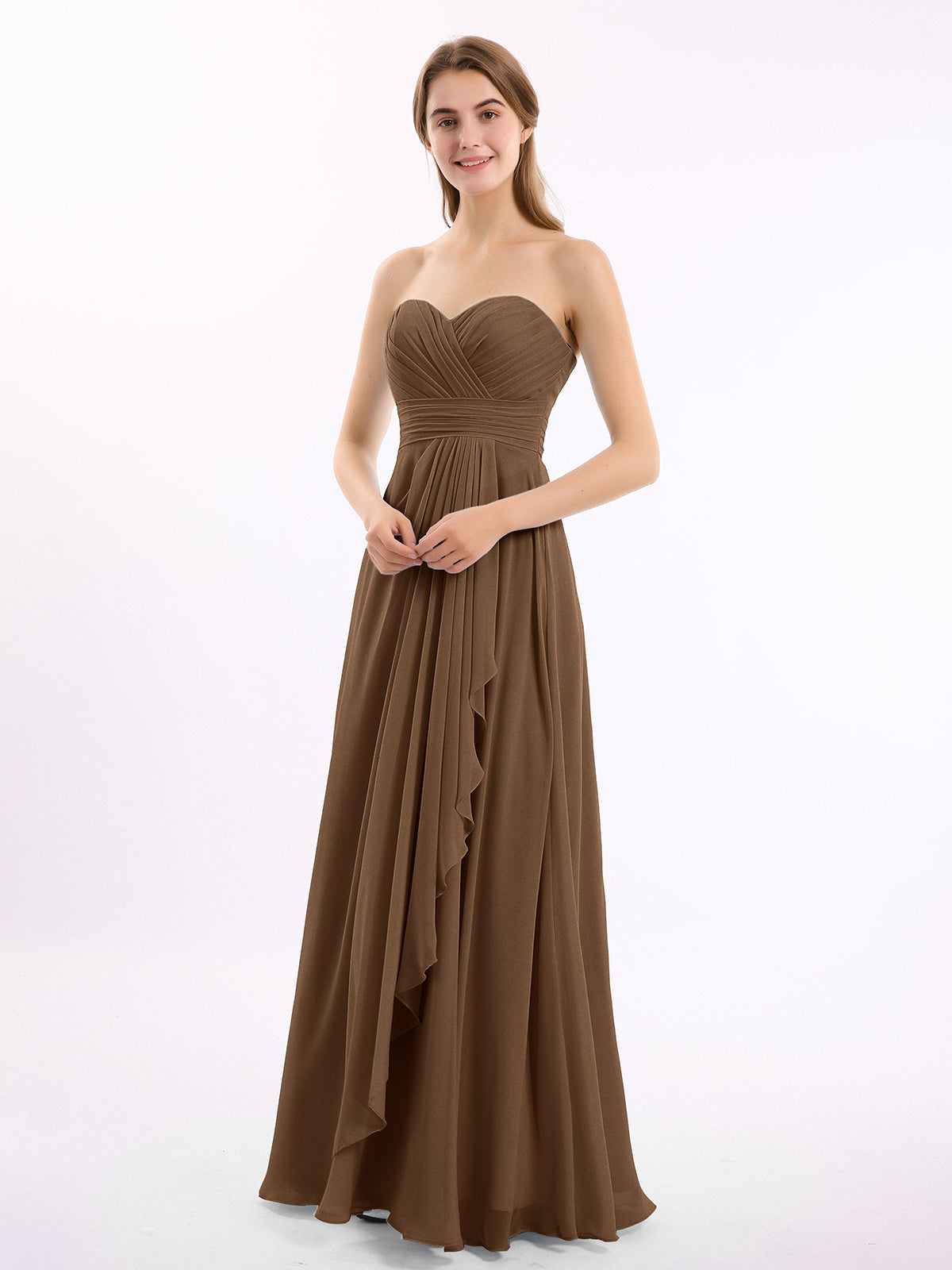 BABARONI Strapless Sweetheart Neck Chiffon Dresses Brown, Brown / US0