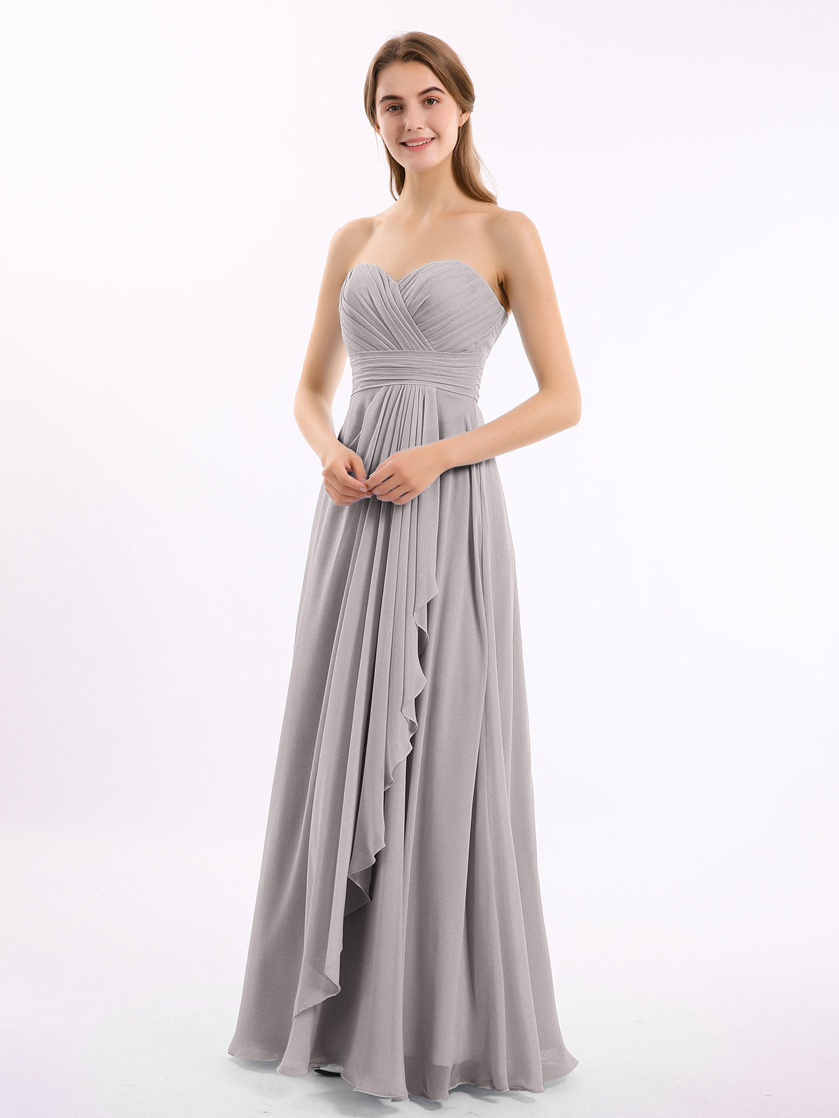 Sweetheart Neck Chiffon Dress with Spaghetti Straps Steel Grey Plus Size