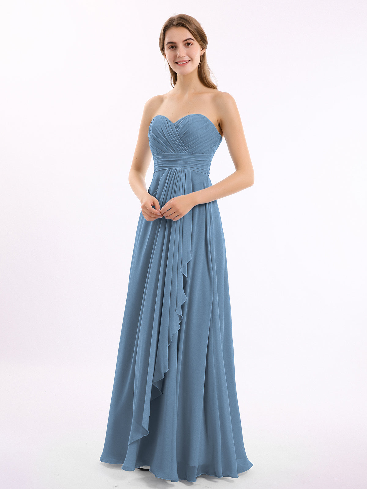 V-neck Chiffon Dresses with Lace Strap Ink Blue Plus Size