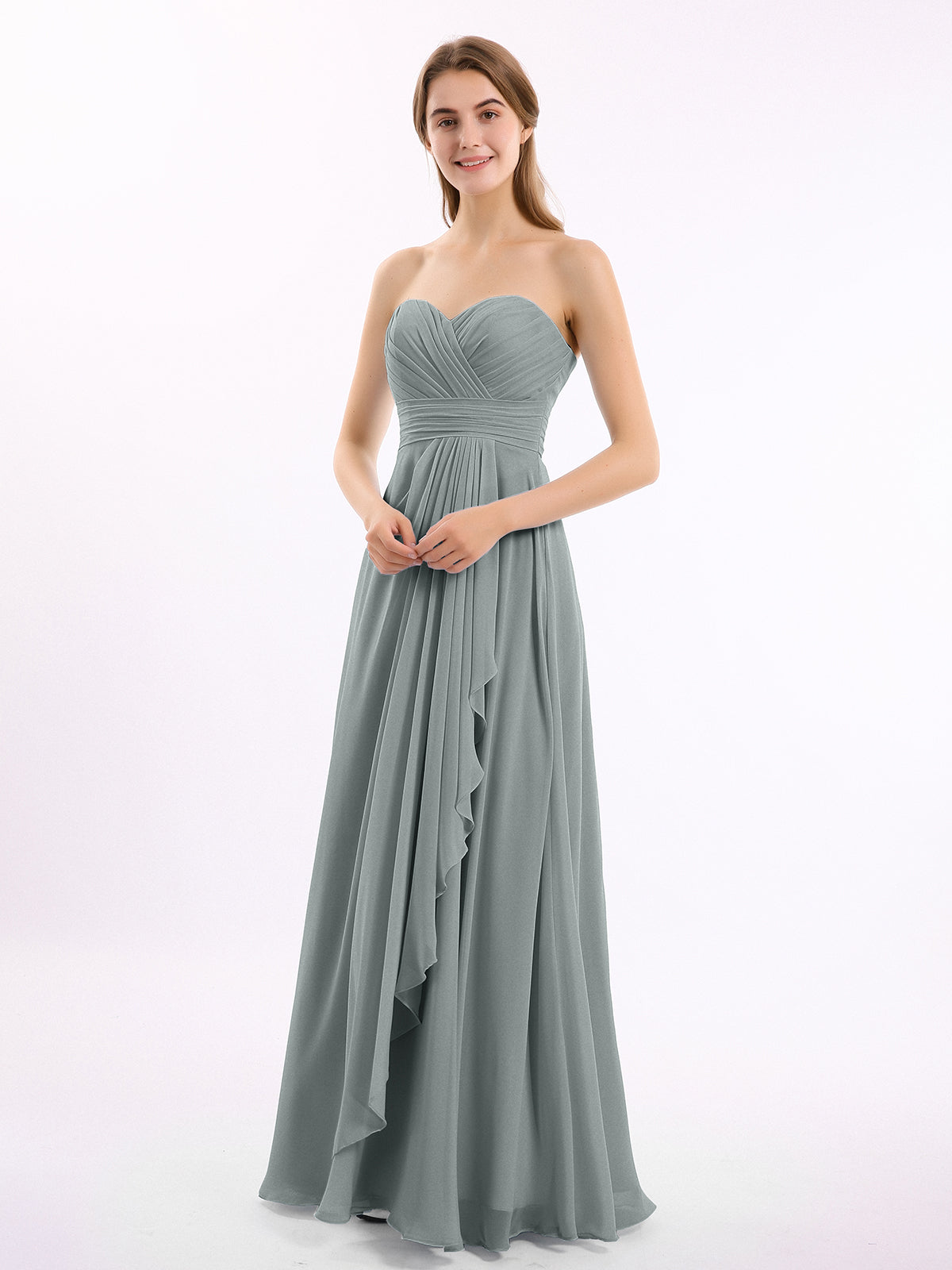 BABARONI Strapless Sweetheart Neck Chiffon Dresses Steel Grey Plus Size, Steel Grey / US18 BABARONI Strapless Sweetheart Neck Chiffon Dresses Steel Grey Plus Size, Steel Grey / US18