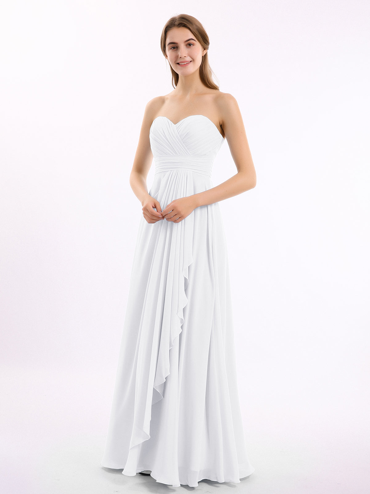 BABARONI Strapless Sweetheart Neck Chiffon Dresses White, White / US0 BABARONI Strapless Sweetheart Neck Chiffon Dresses White, White / US0