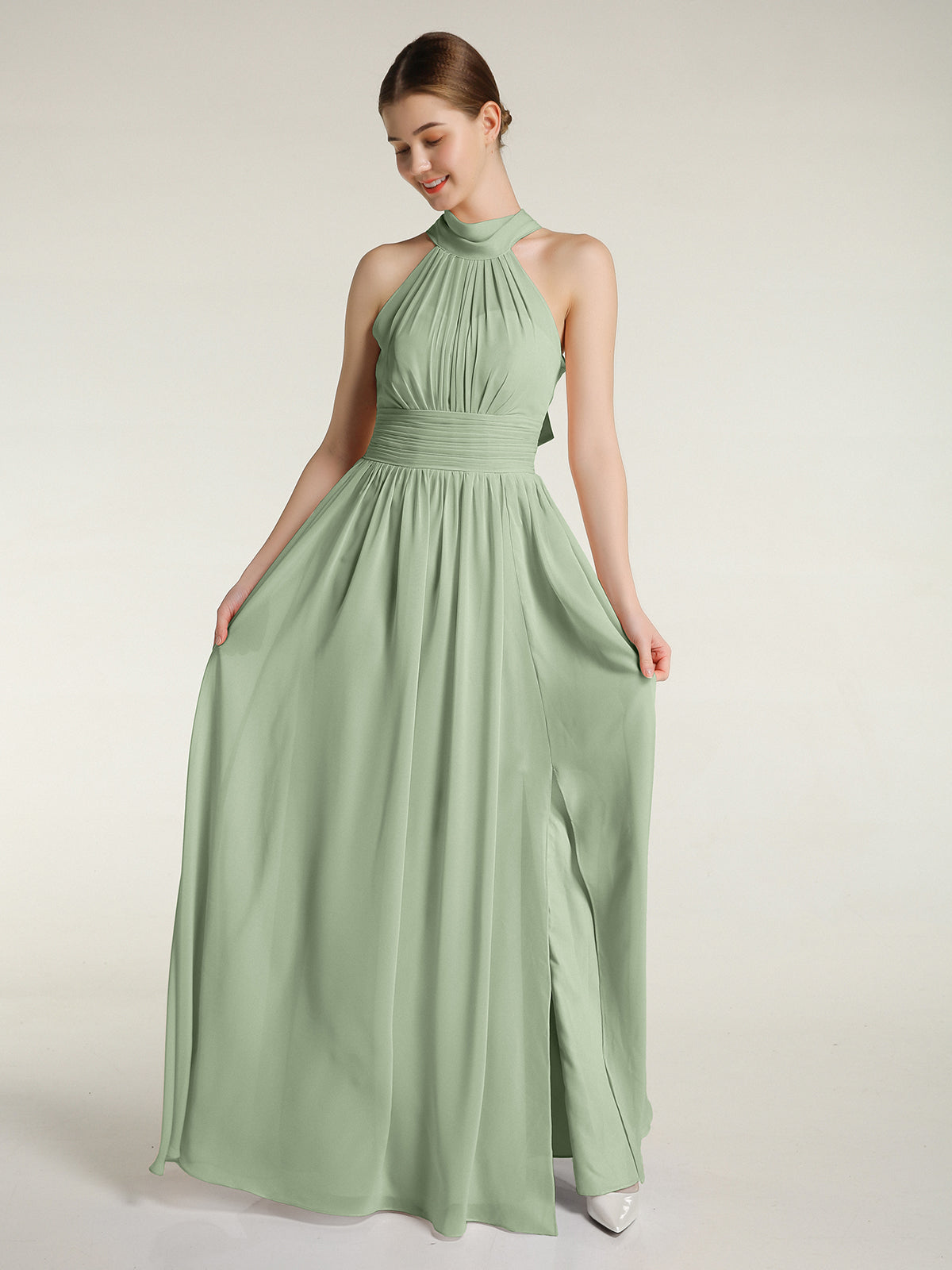 BABARONI High Neck Full Length Dresses with Slit Dusty Sage, Dusty Sage / US0 BABARONI High Neck Full Length Dresses with Slit Dusty Sage, Dusty Sage / US0