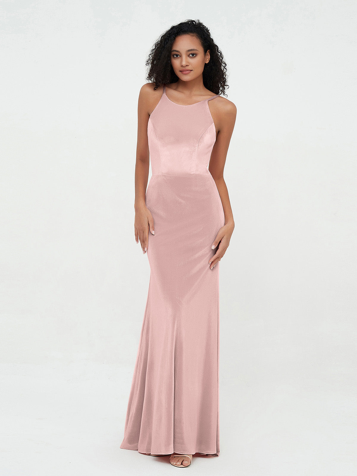 BABARONI Scoop Neck Velvet Dresses with Sweep Train Dusty Rose Plus size, Dusty Rose / US18