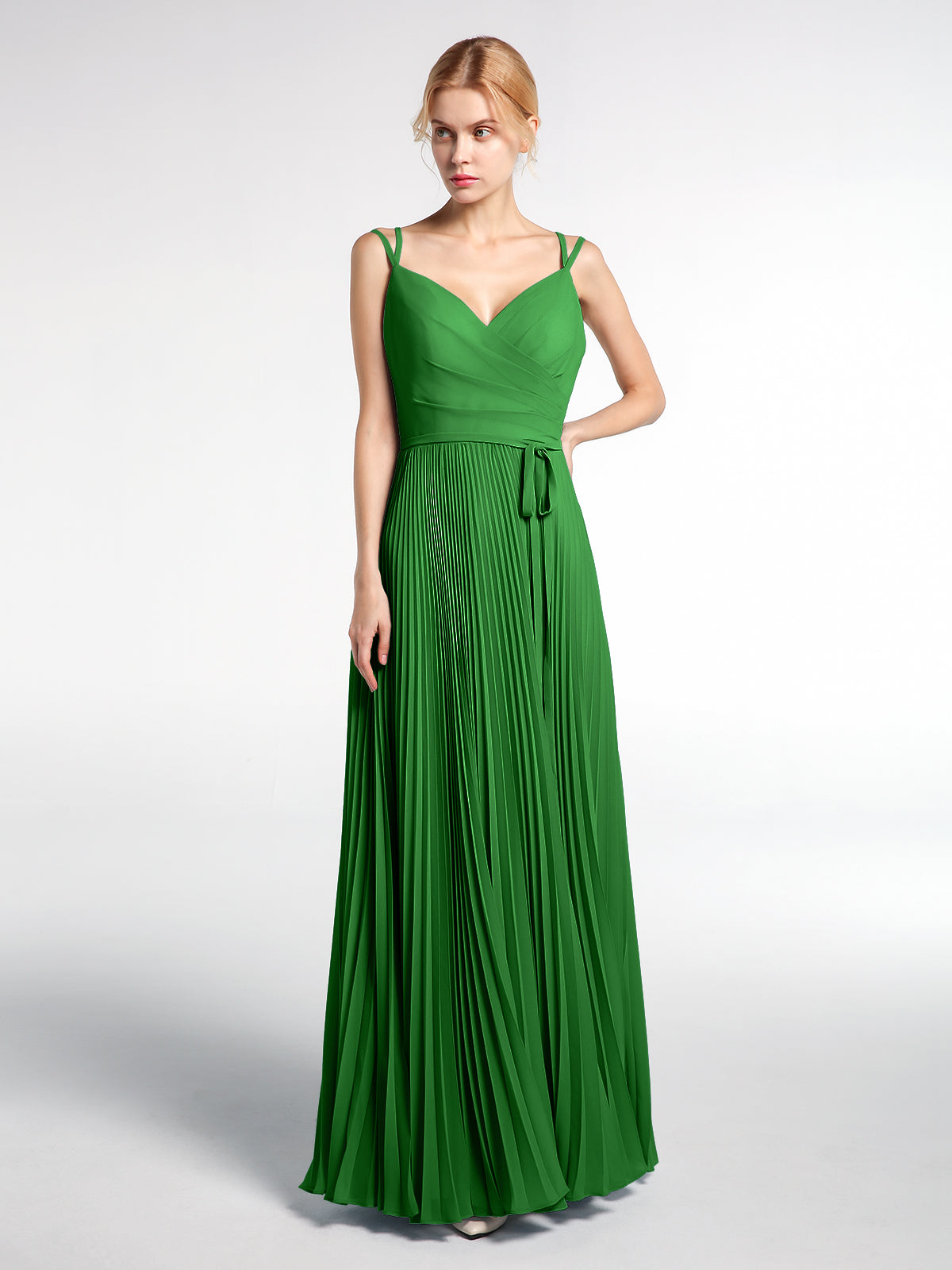 BABARONI Pleated Skit Double Straps Dress with Self Tie Green, Green / US0