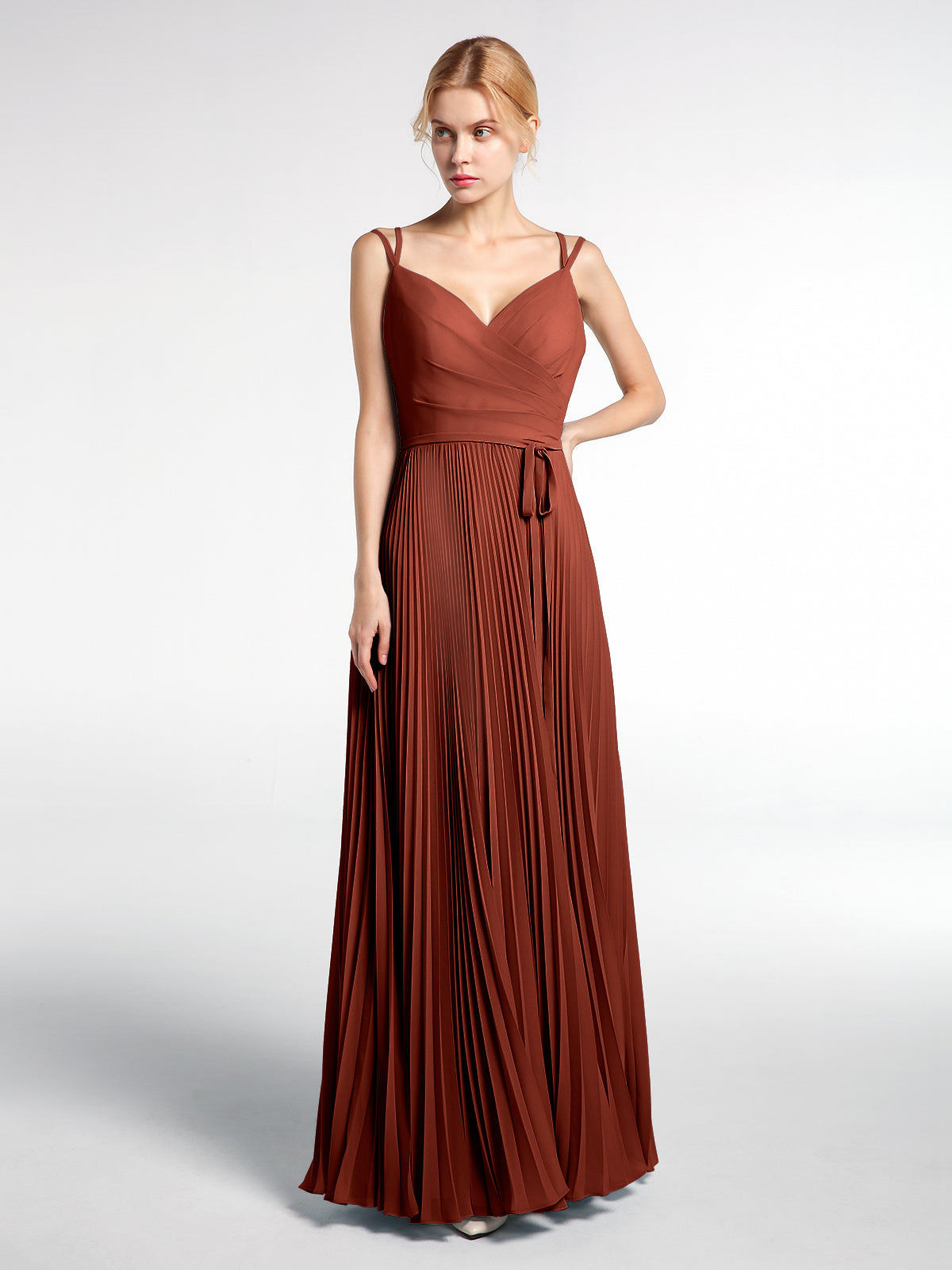 pleated rust dress BABARONI BABARONI Chiffon Rust Bridesmaid Dresses Sweetheart Floor-length Spaghetti Straps A-line, Rust / US0