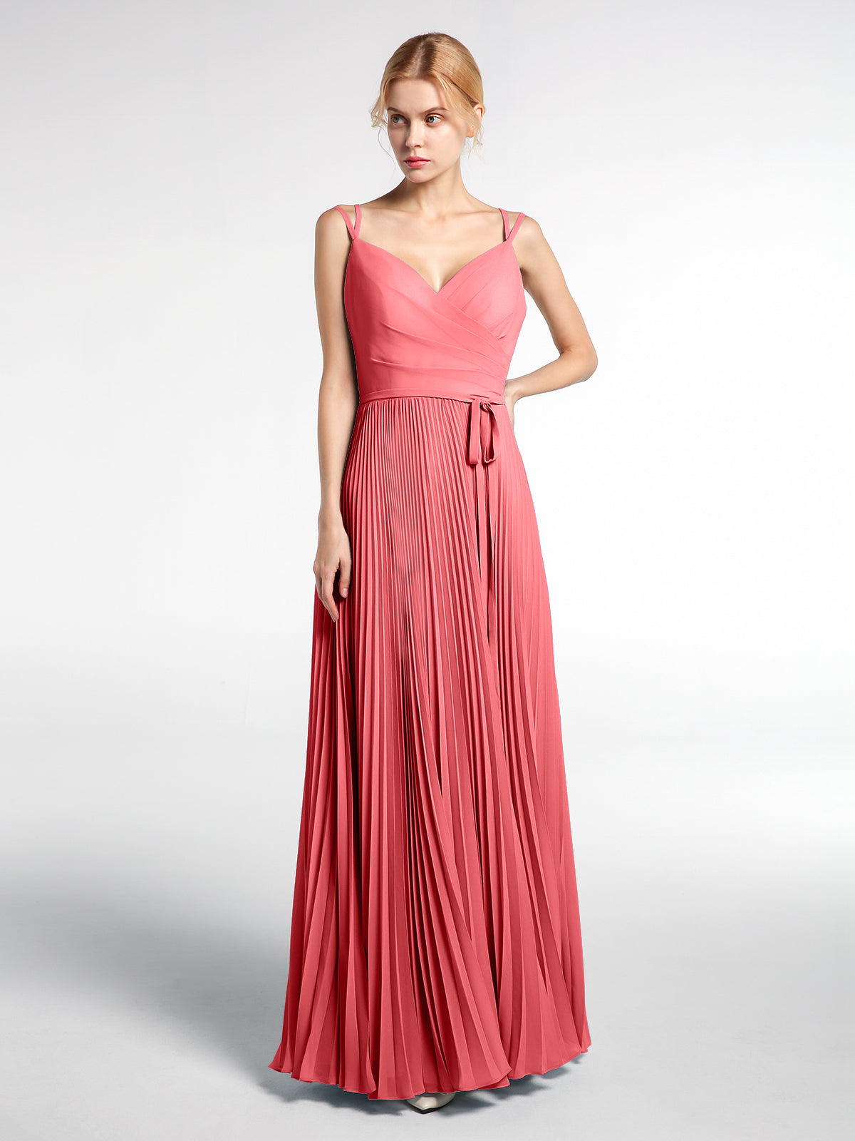 BABARONI Pleated Skit Double Straps Dress with Self tie Watermelon, Watermelon / US0