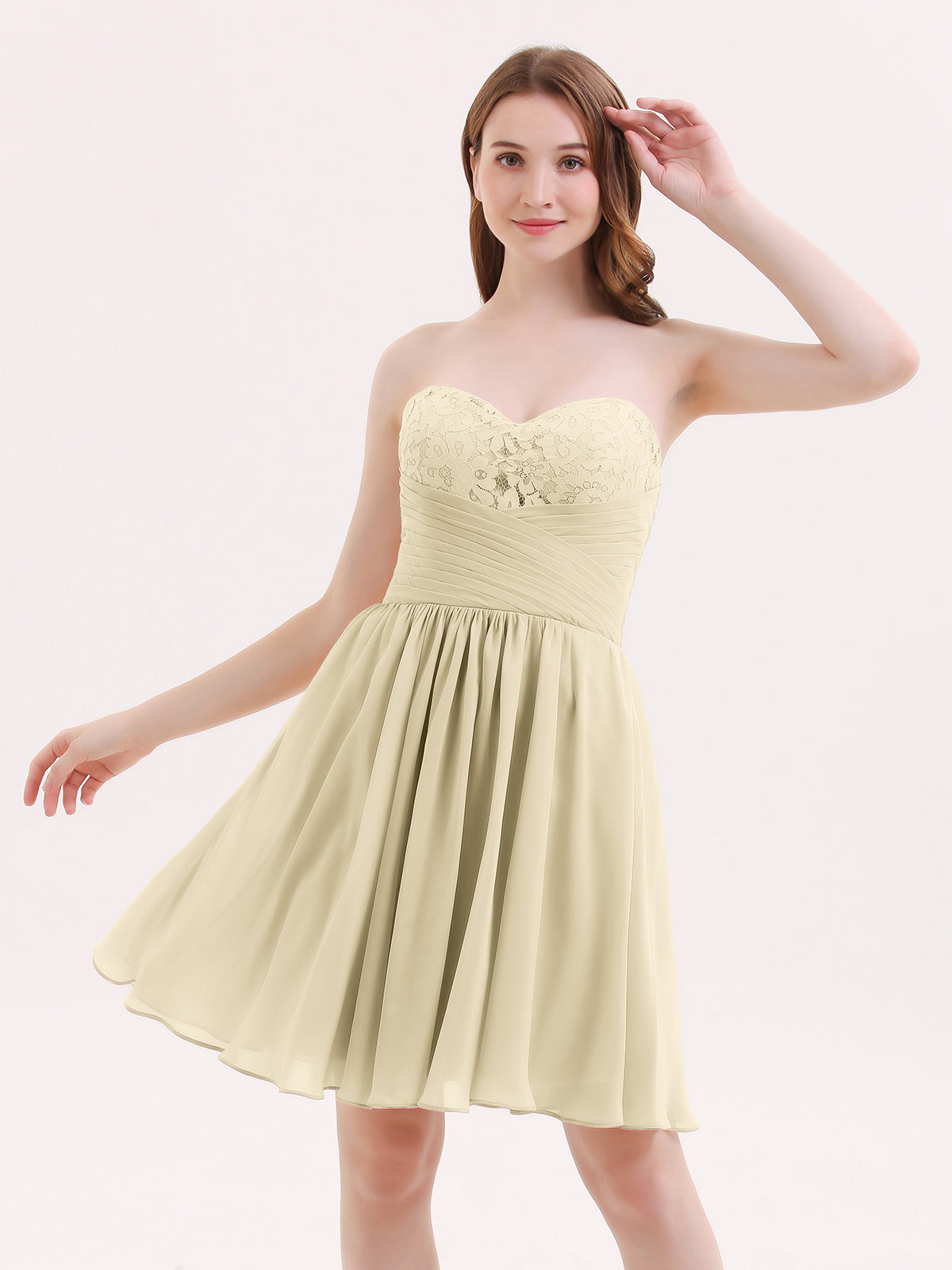 BABARONI Strapless Short Chiffon Dress with Sweetheart Neck Champagne, Champagne / US0