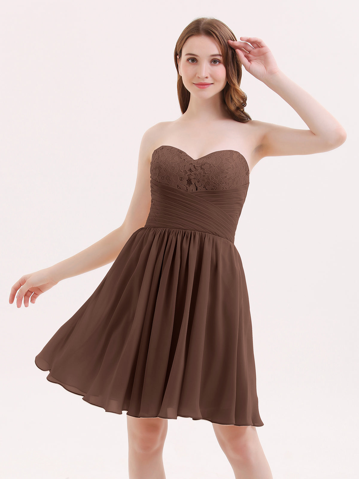 Straplesses Chiffon Maxi Dresses with Bow Chocolate Plus Size main image 1