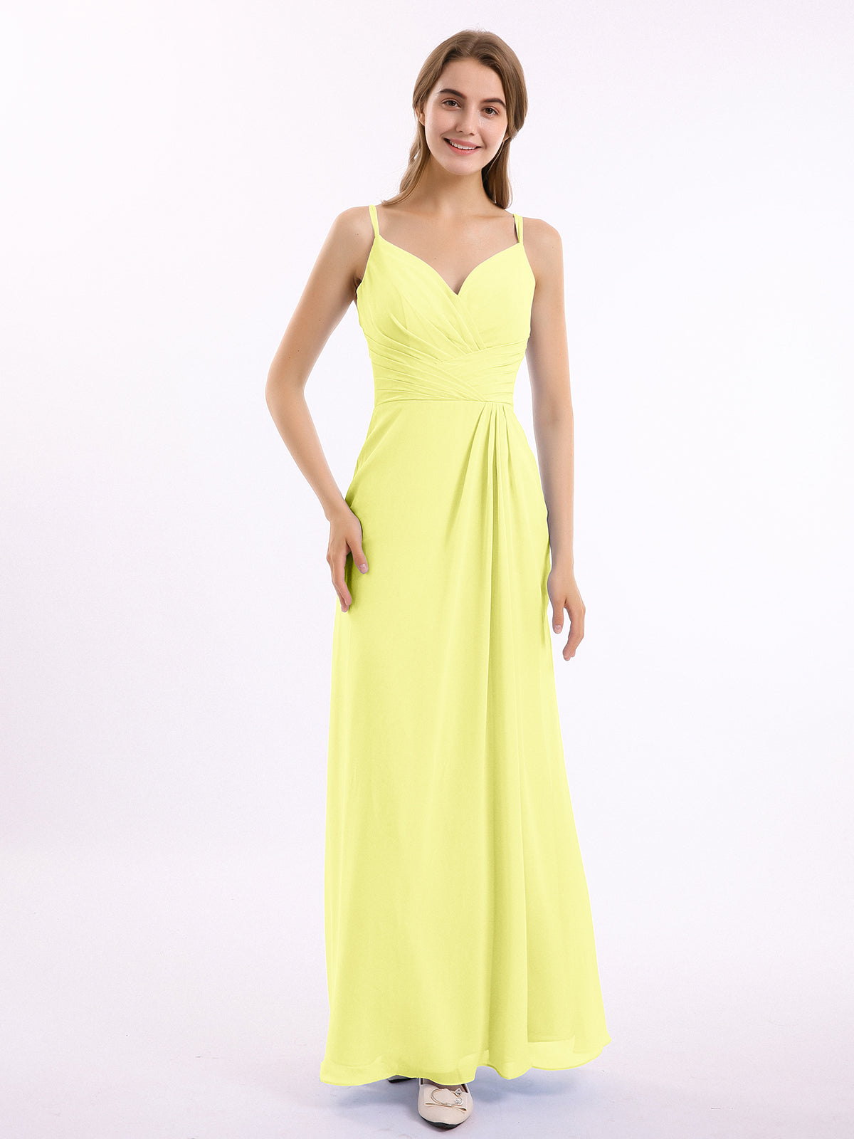 Square Neck Spaghetti Straps Chiffon Dresses Daffodil Plus Size