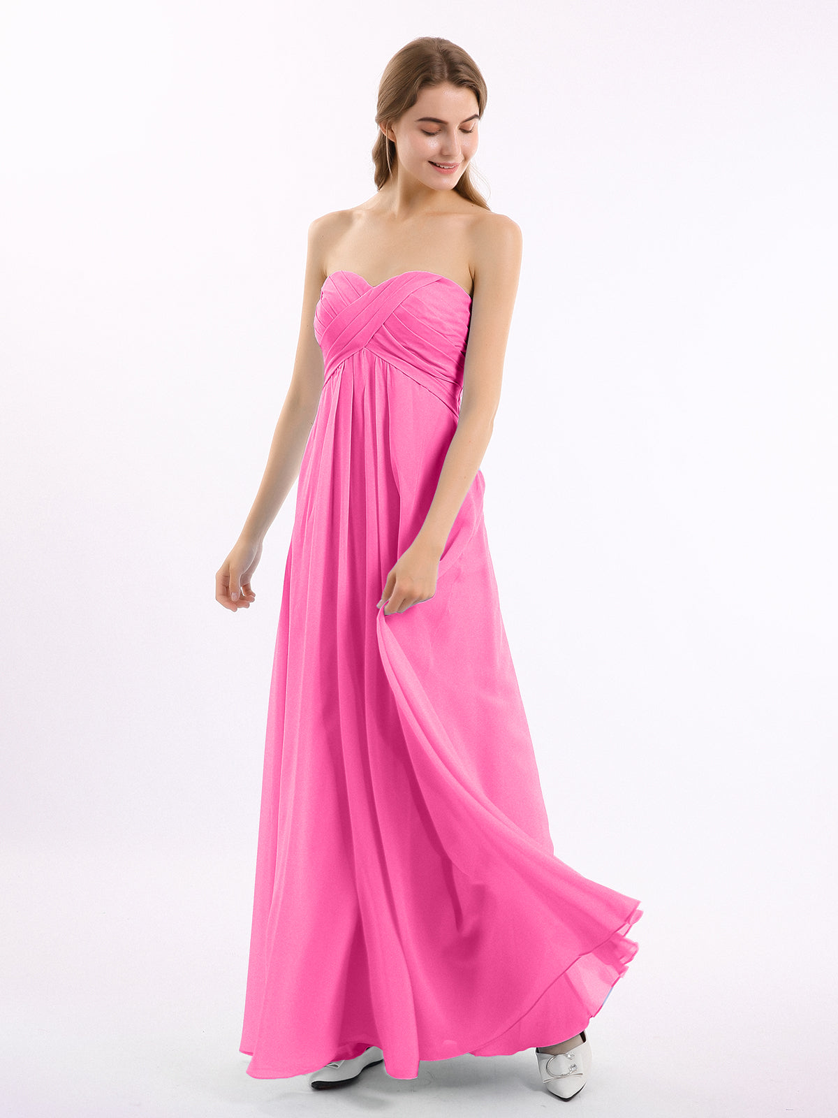 BABARONI CROSS Pleated Empire Chiffon Dress with Sweetheart Azalea, Azalea / US0 BABARONI CROSS Pleated Empire Chiffon Dress with Sweetheart Azalea, Azalea / US0