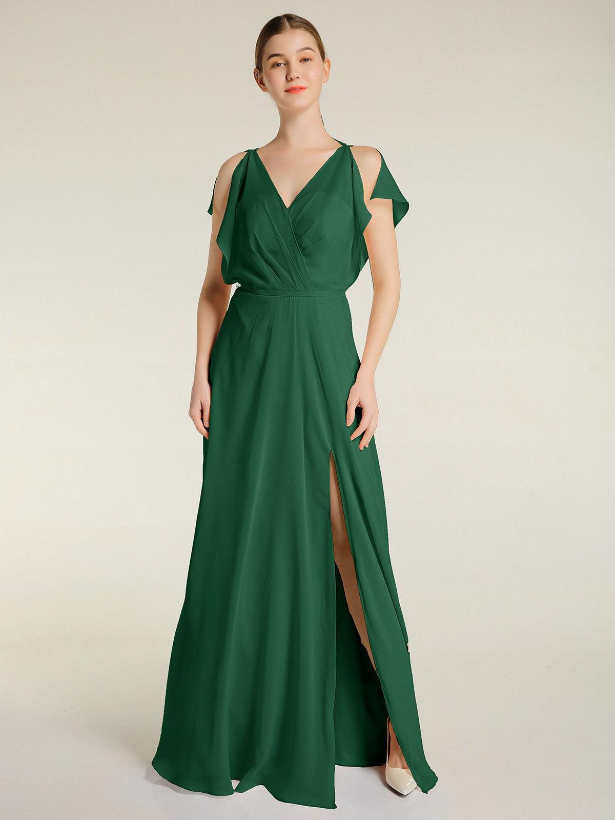 A-Line Off the Shoulder Chiffon Floor-Length Dress Dark Green Plus Size
