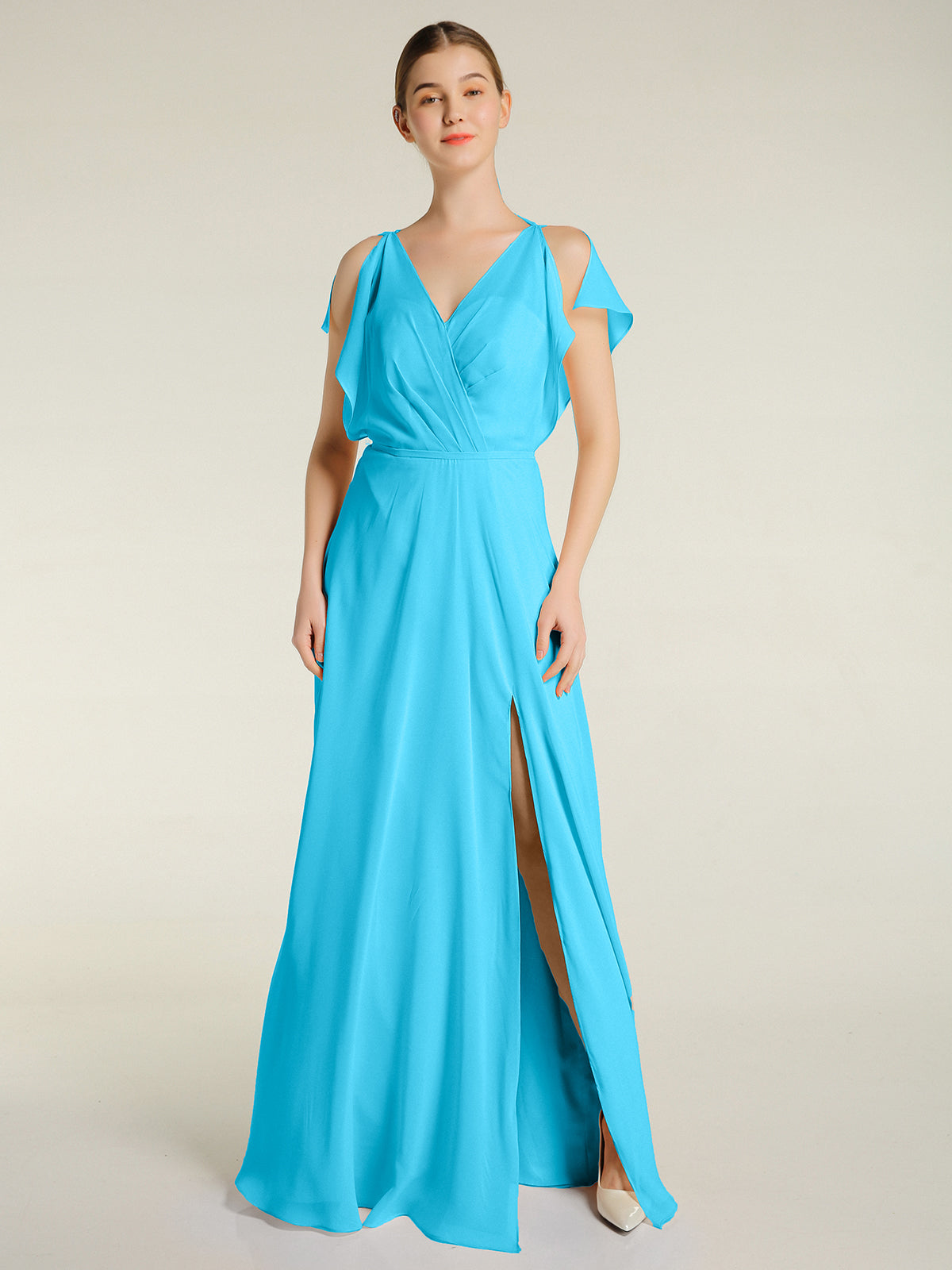 Sweetheart Neck Maxi Chiffon Dresses Pool