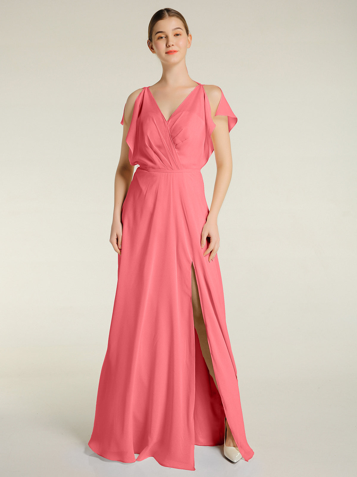 Halter Chiffon Gown Triangular Open Back Watermelon Plus Size